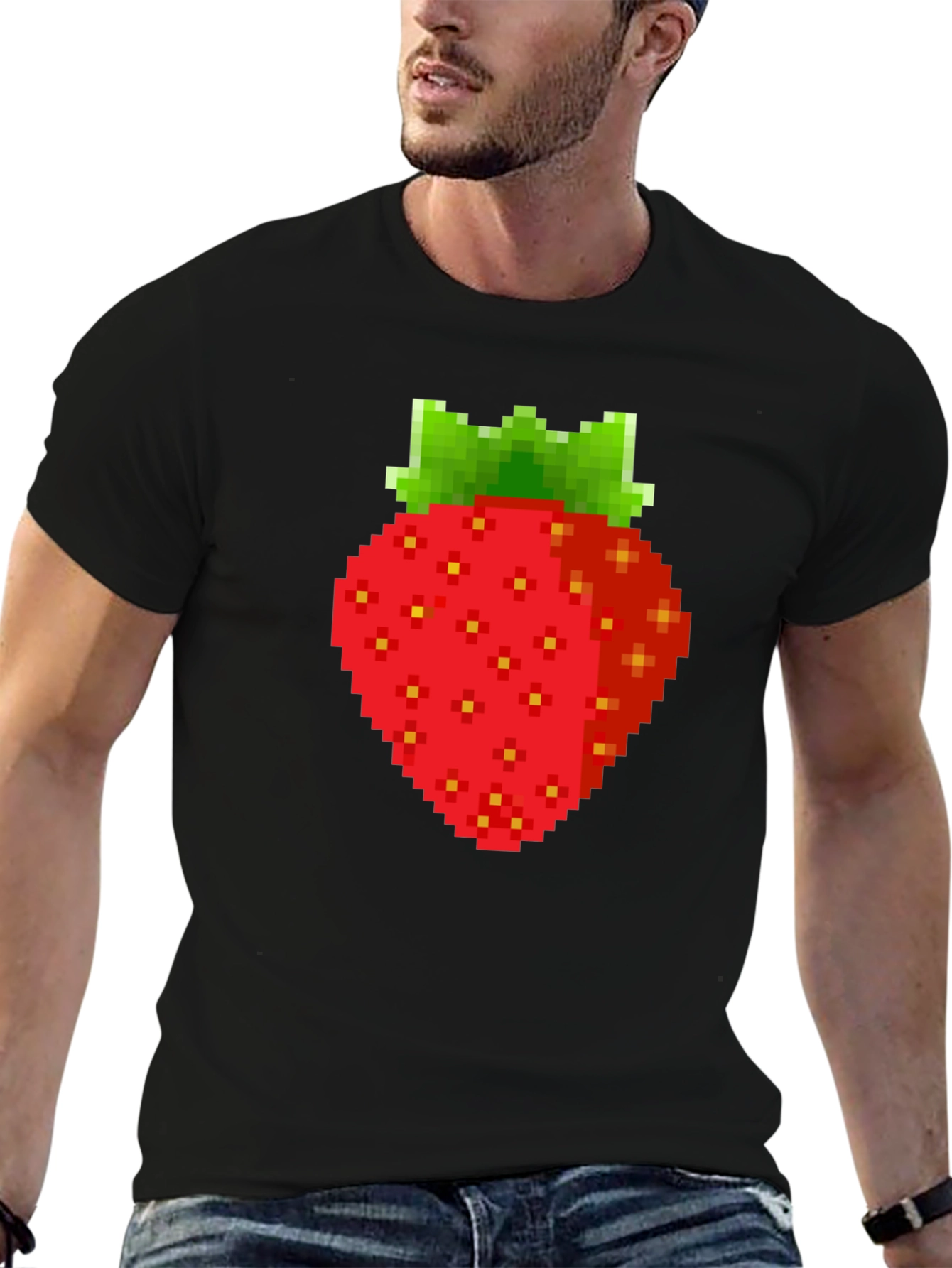 Pixel Strawberry Graphic Tee - Retro Gaming Style