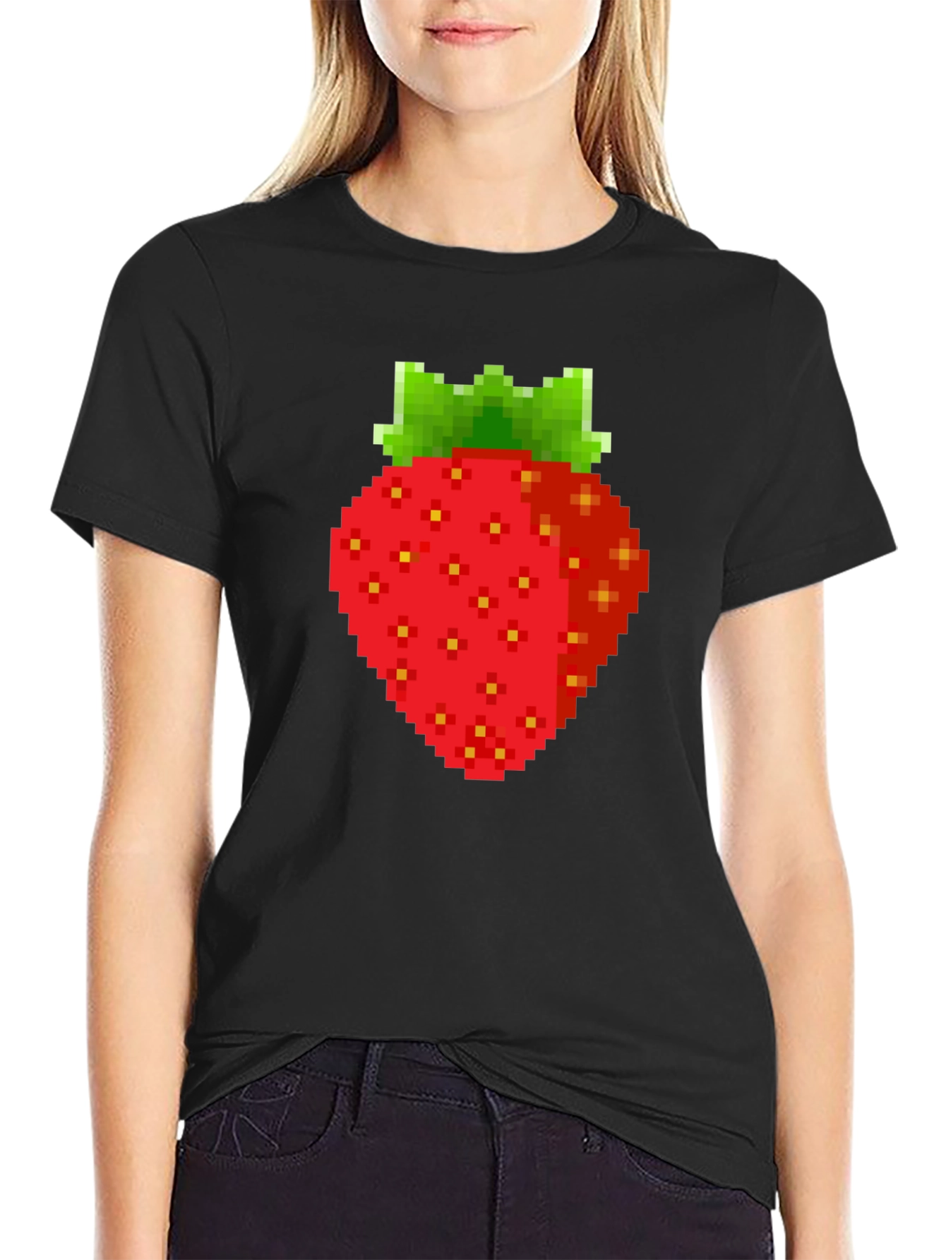 Pixel Strawberry Graphic Tee - Retro Gaming Style