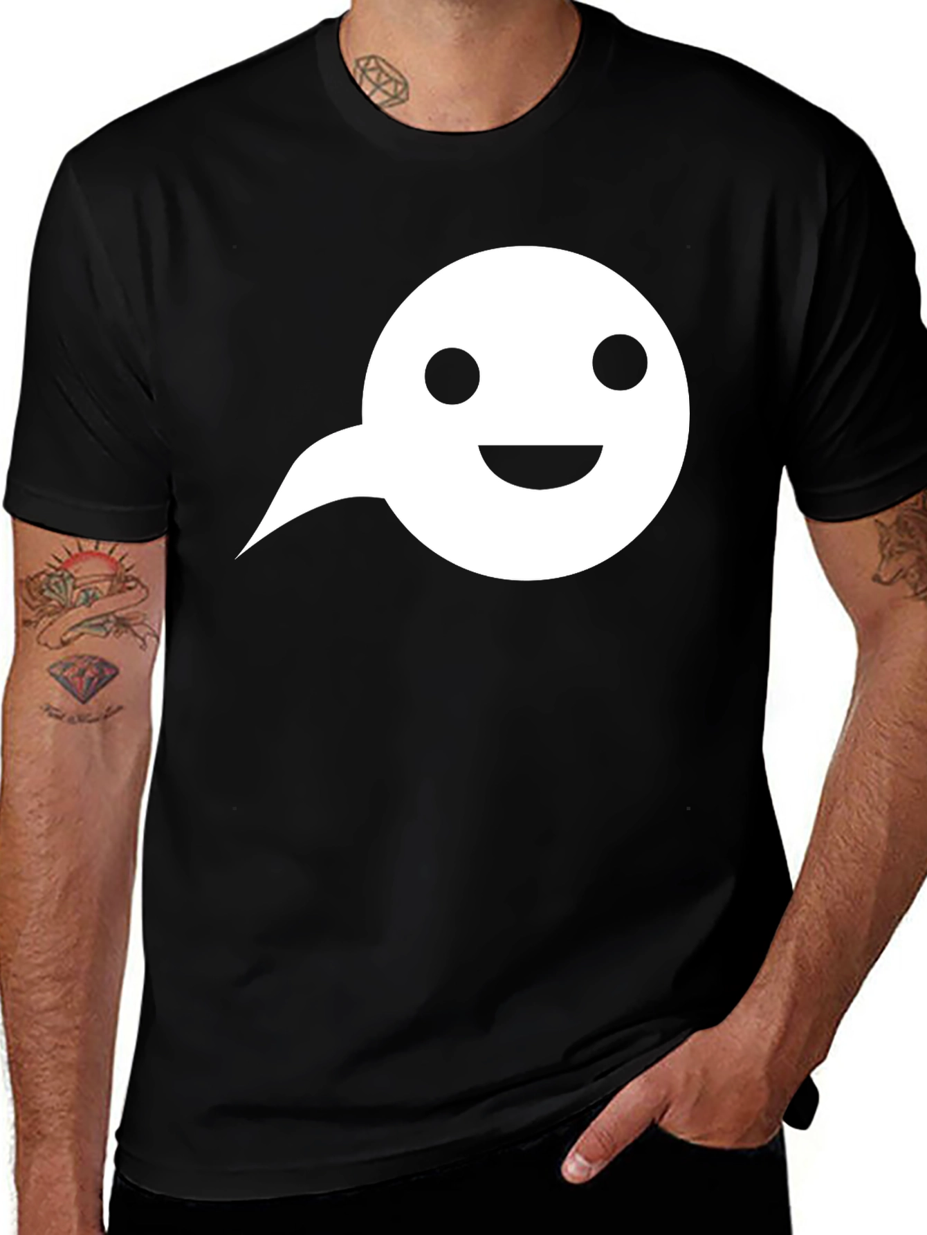 Black T-Shirt with White Speech Bubble Graphic