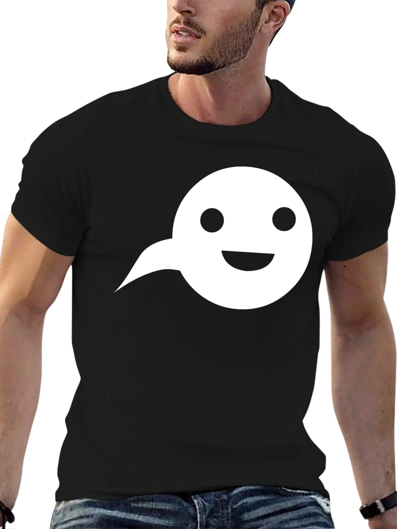 Black T-Shirt with White Speech Bubble Graphic