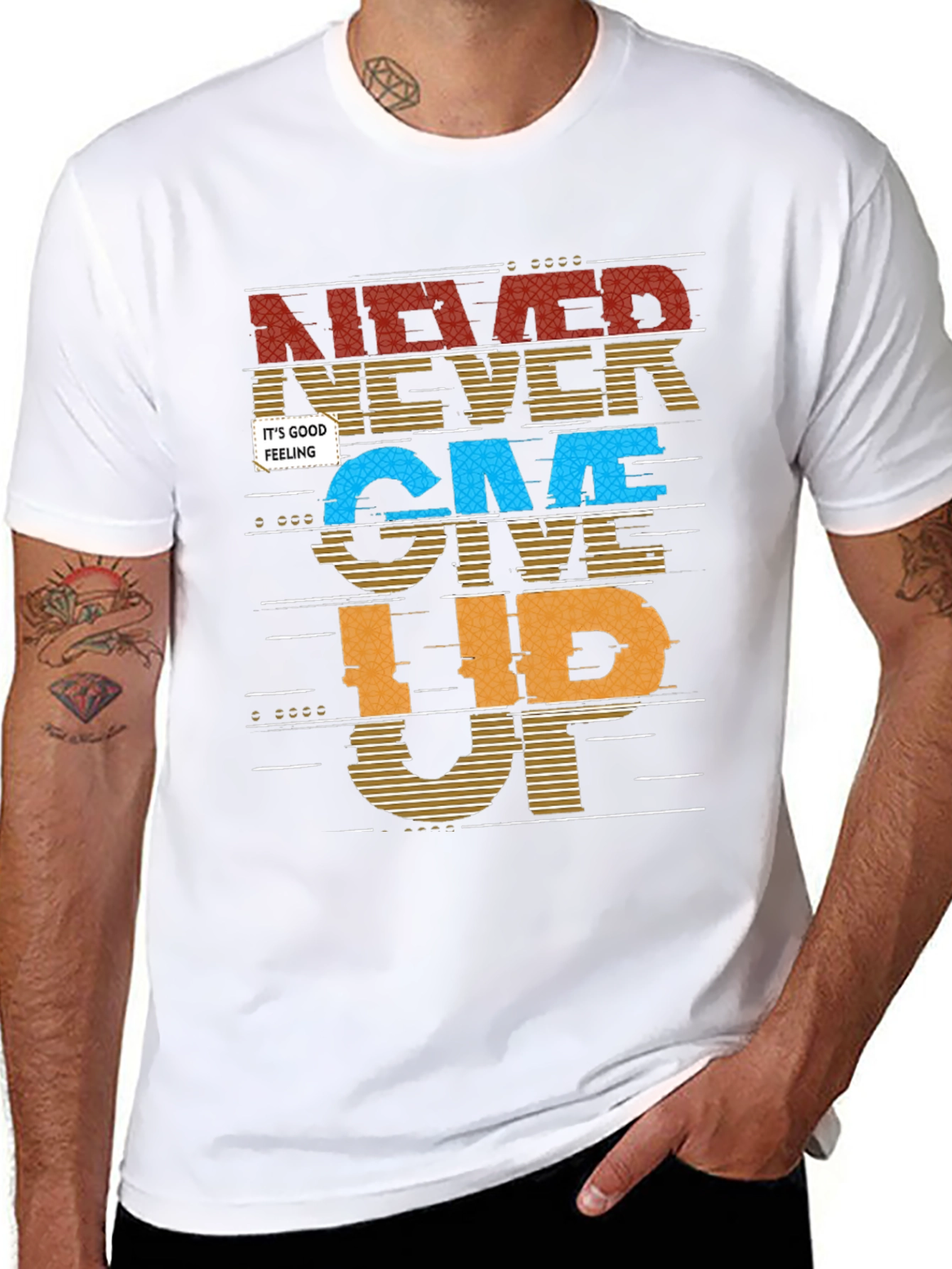 Never Give Up Graphic Print Mens T-Shirt