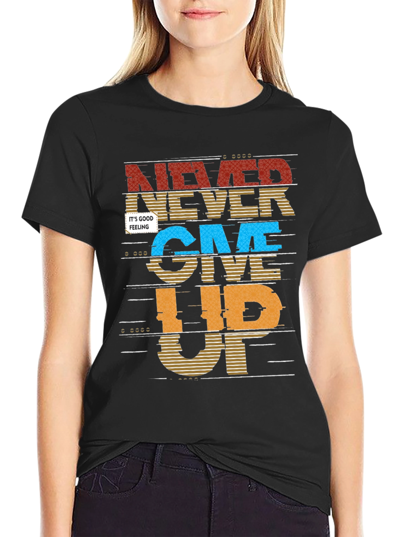 Never Give Up Graphic Print Mens T-Shirt