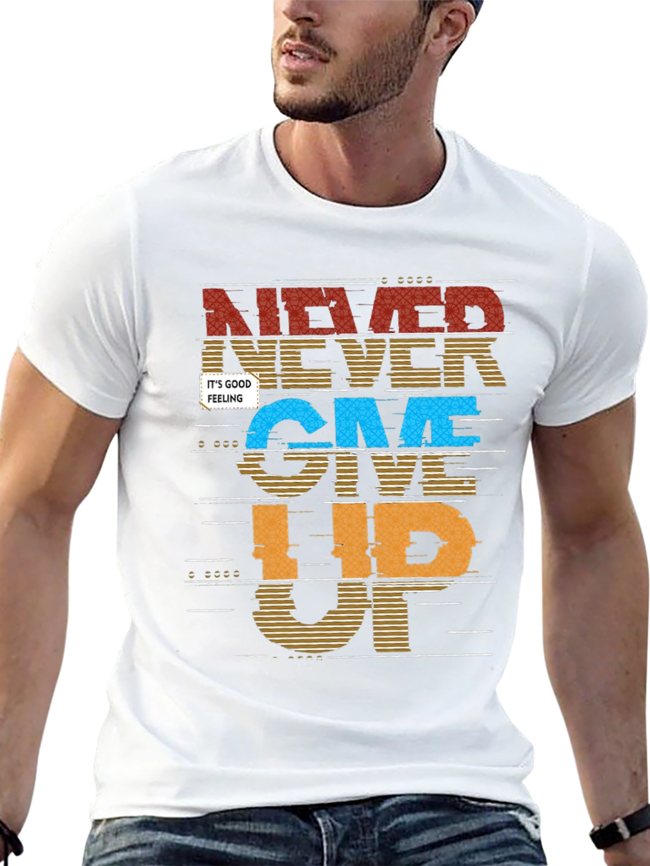 Never Give Up Graphic Print Mens T-Shirt