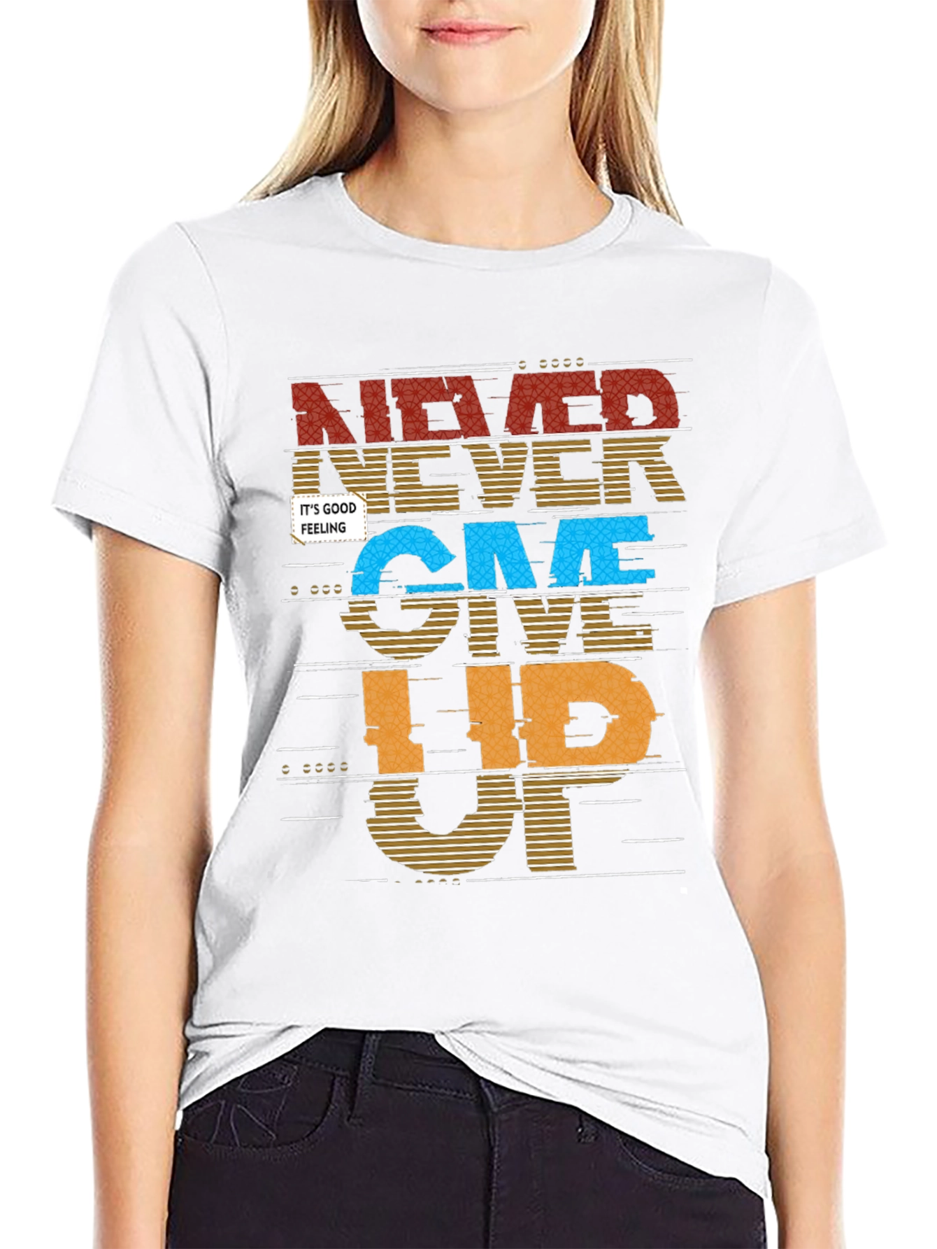 Never Give Up Graphic Print Mens T-Shirt