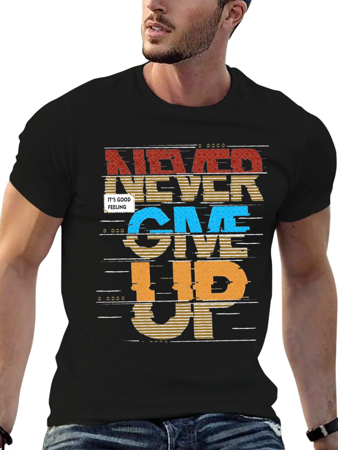 Never Give Up Graphic Print Mens T-Shirt