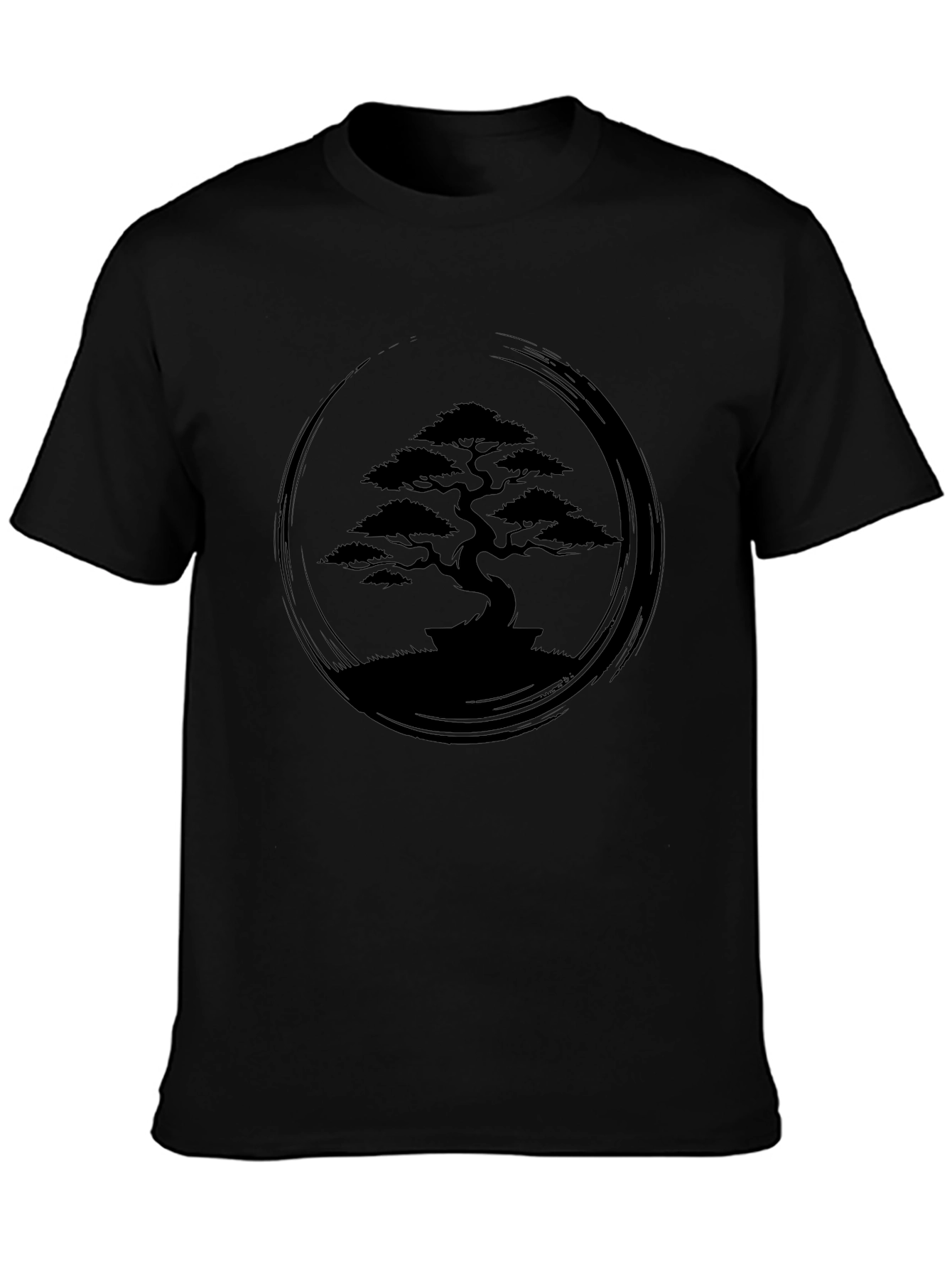 Zen Bonsai Tree Graphic Tee - Black Cotton