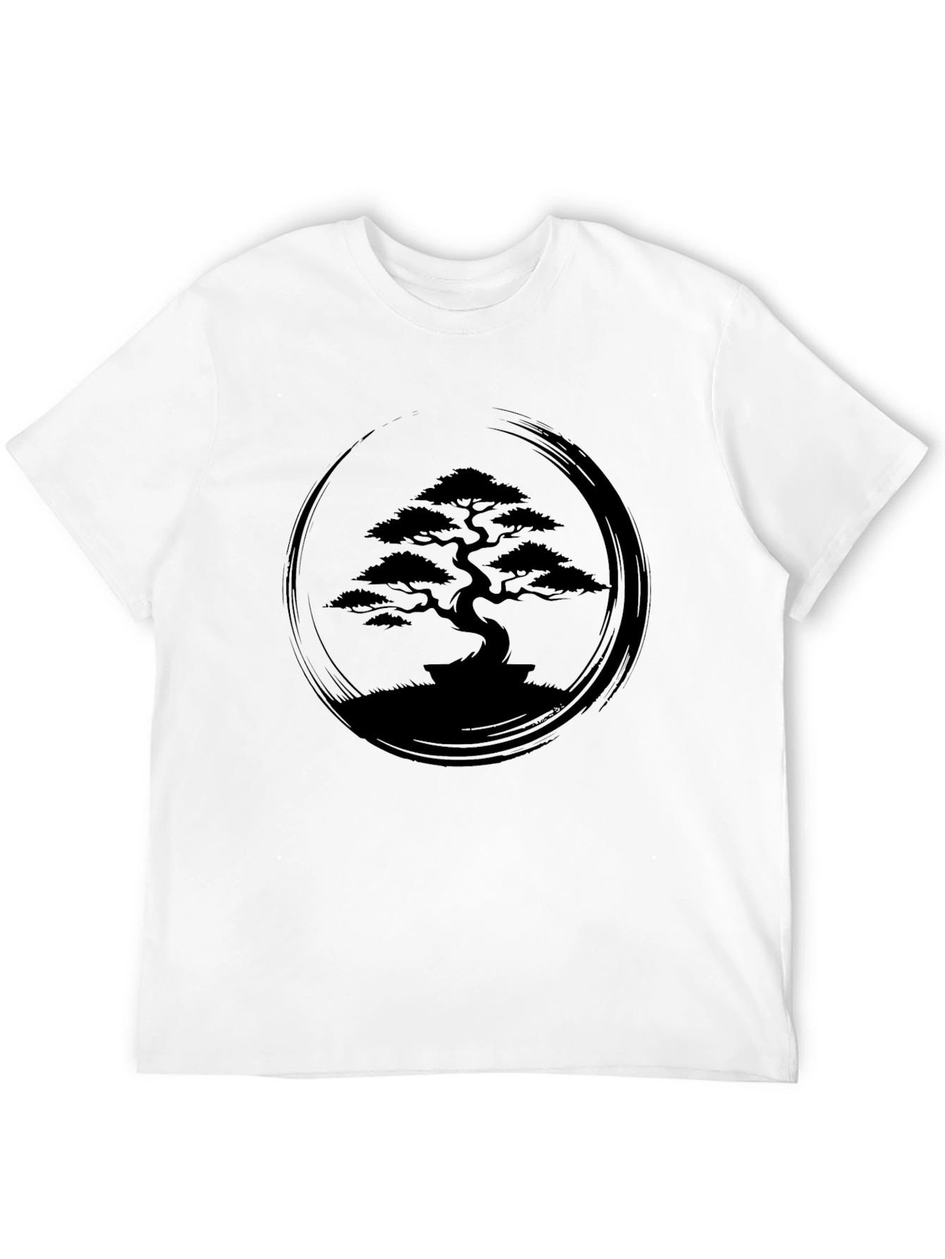 Zen Bonsai Tree Graphic Tee - Black Cotton