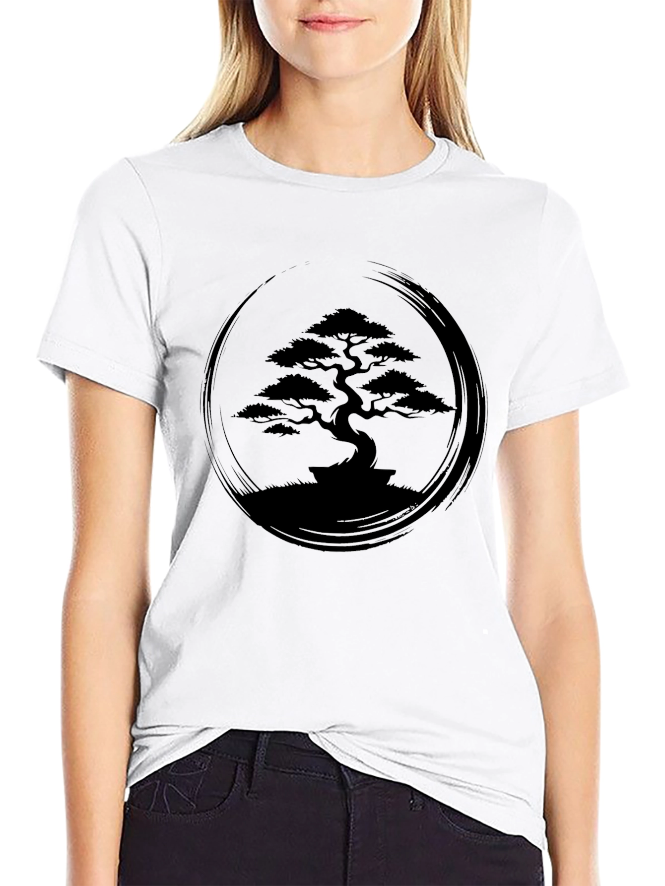 Zen Bonsai Tree Graphic Tee - Black Cotton