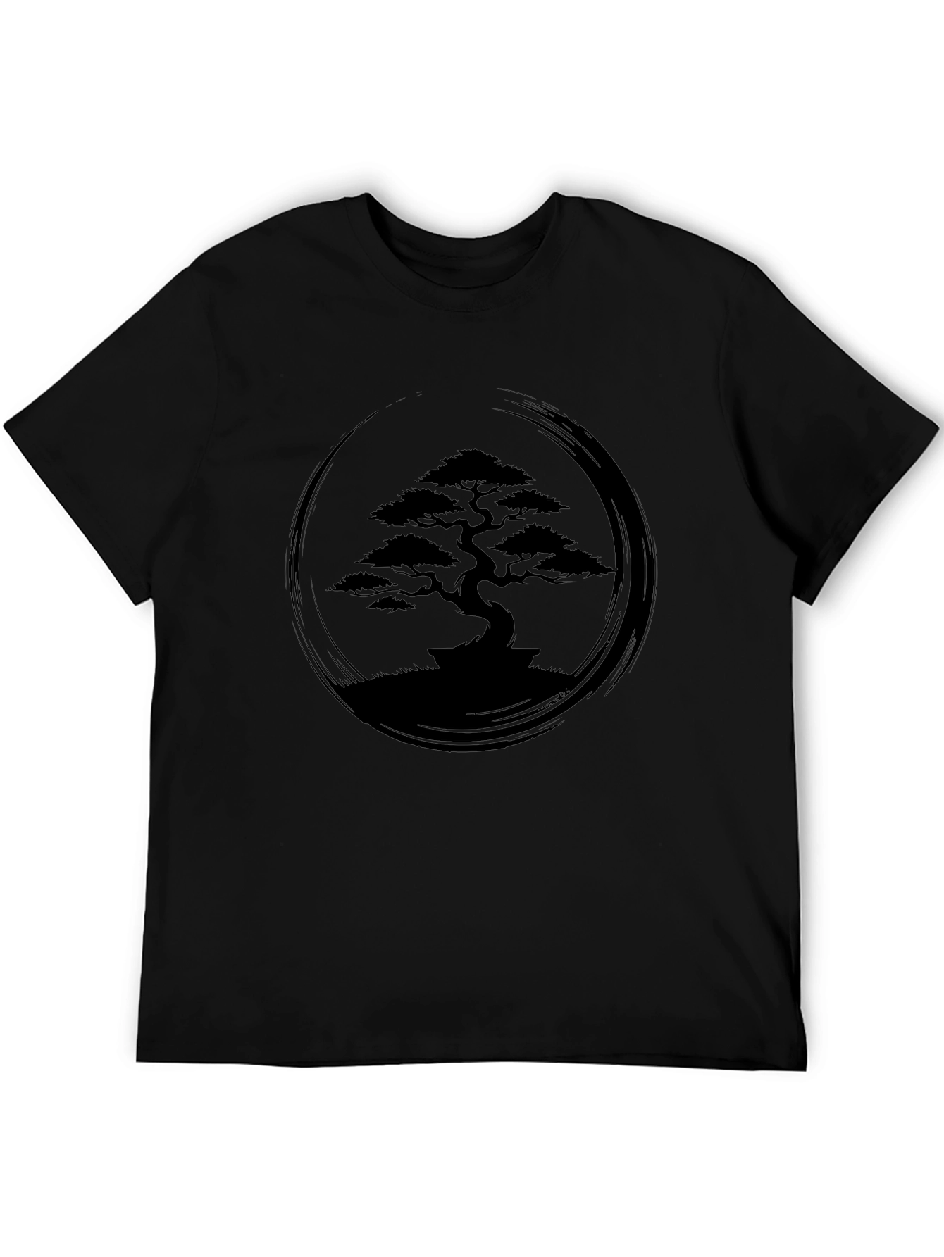 Zen Bonsai Tree Graphic Tee - Black Cotton