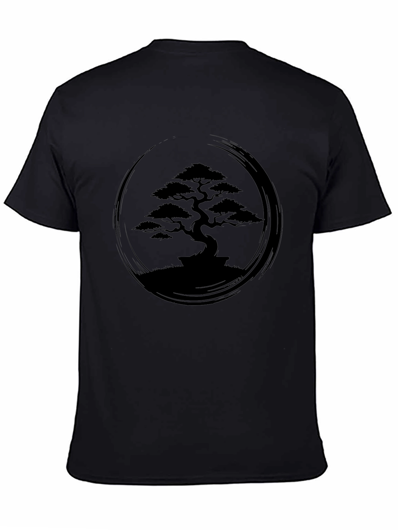 Zen Bonsai Tree Graphic Tee - Black Cotton