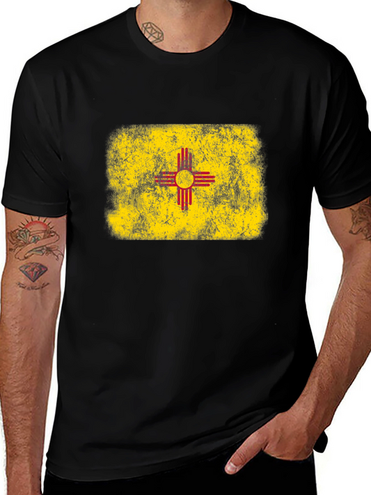 New Mexico Flag T-Shirt Distressed Black Tee
