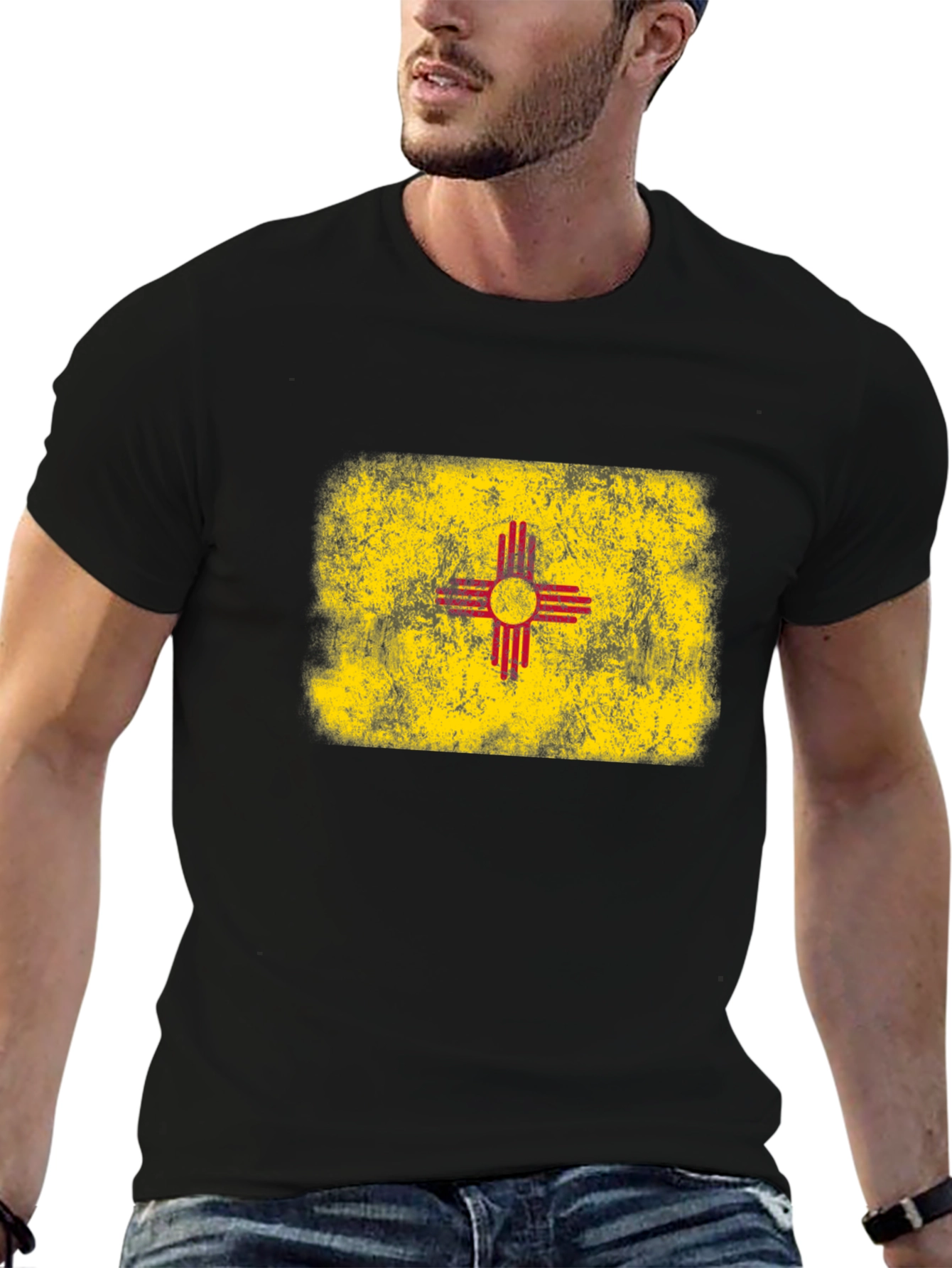 New Mexico Flag T-Shirt Distressed Black Tee