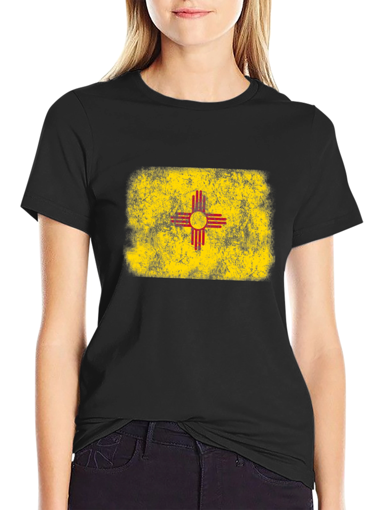 New Mexico Flag T-Shirt Distressed Black Tee