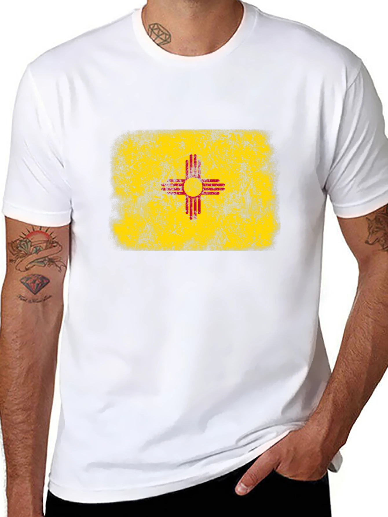 New Mexico Flag T-Shirt Distressed Black Tee