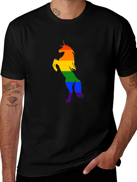 Rainbow Unicorn Graphic Tee - Black Cotton Shirt