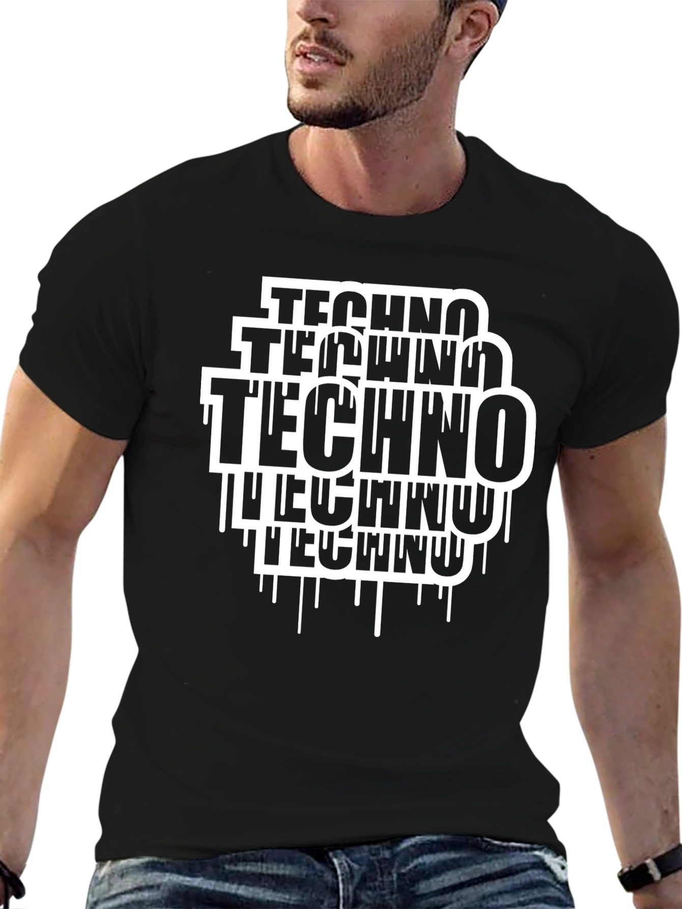 Techno Drip Graphic Tee - Modern Black T-Shirt
