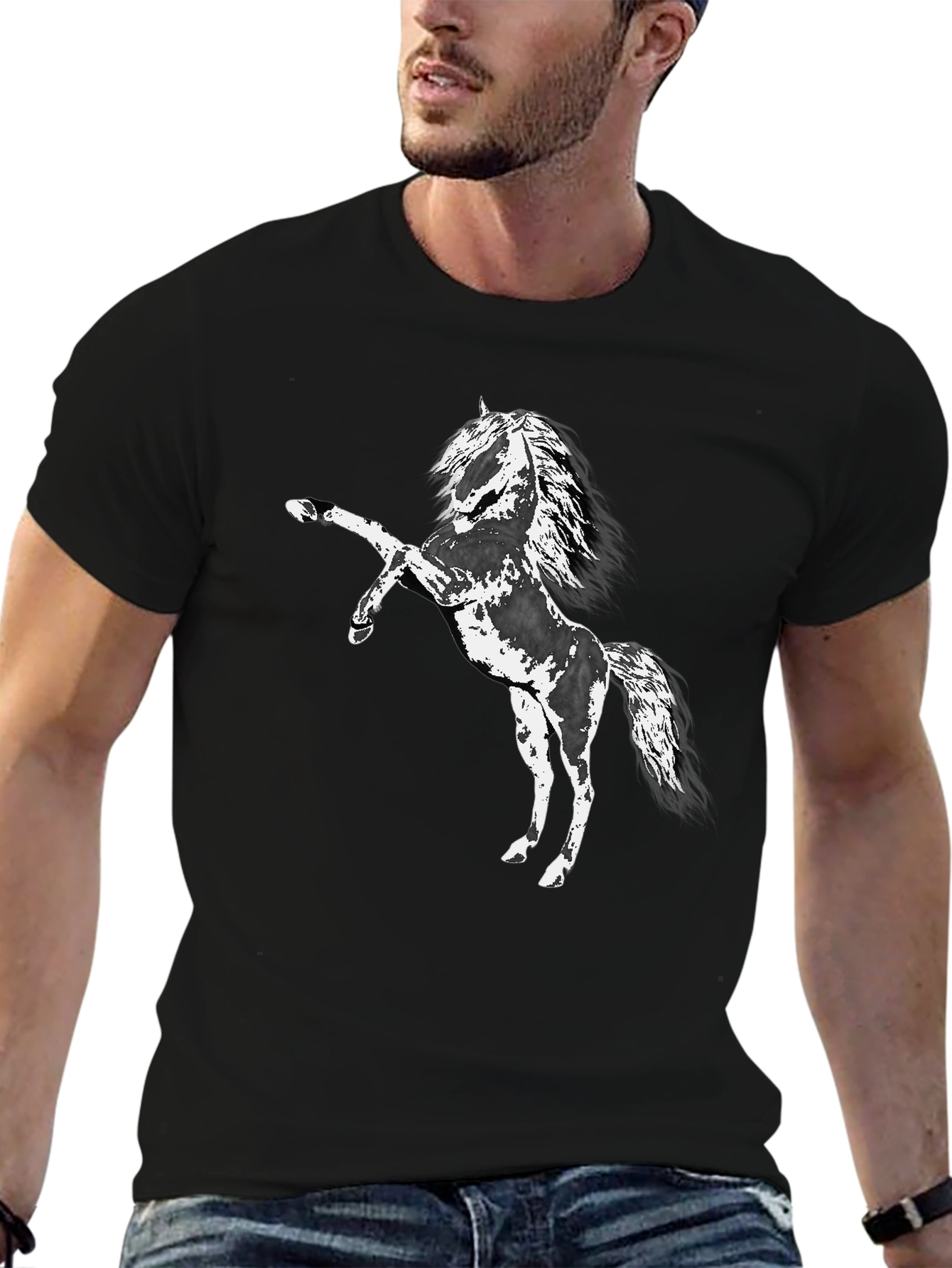 Black T-Shirt with Horse Graphic