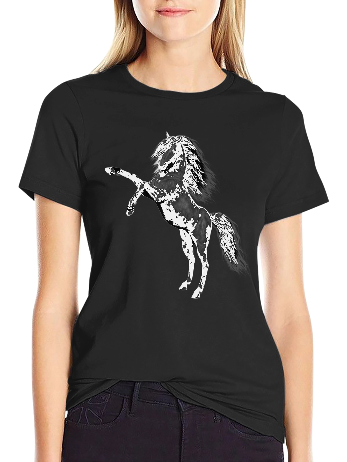 Black T-Shirt with Horse Graphic