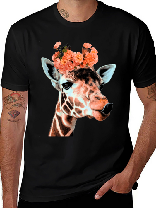 Giraffe with Flowers Graphic T-Shirt