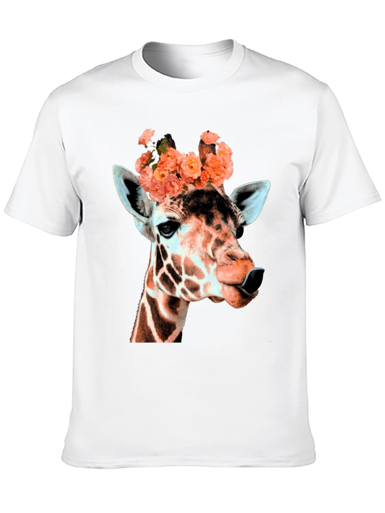 Giraffe with Flowers Graphic T-Shirt