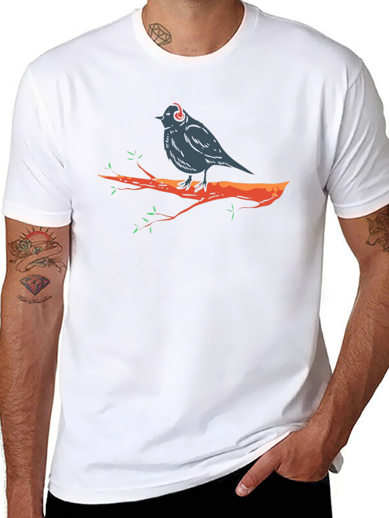Bird in Headphones Graphic Tee - Black T-Shirt