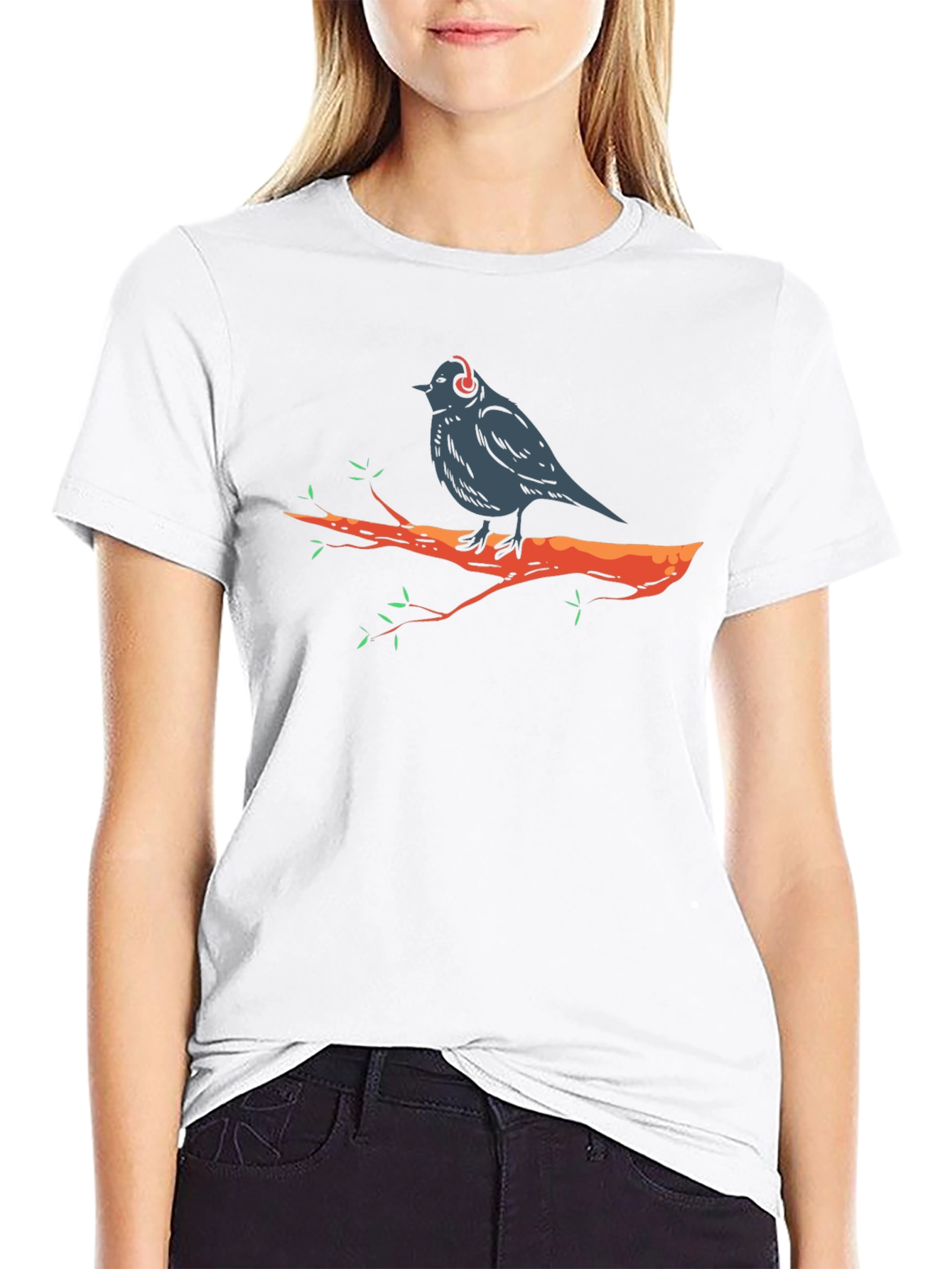 Bird in Headphones Graphic Tee - Black T-Shirt