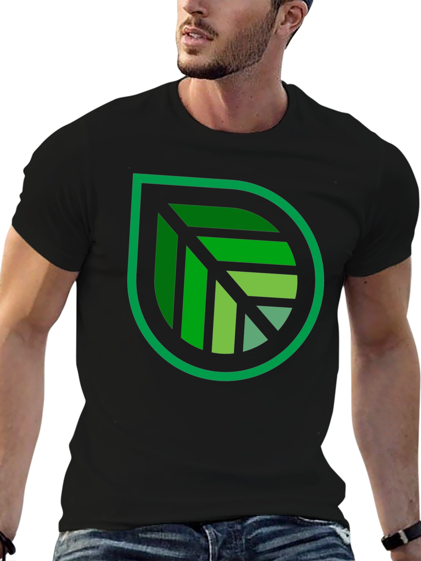 Green Leaf Graphic Black T-Shirt