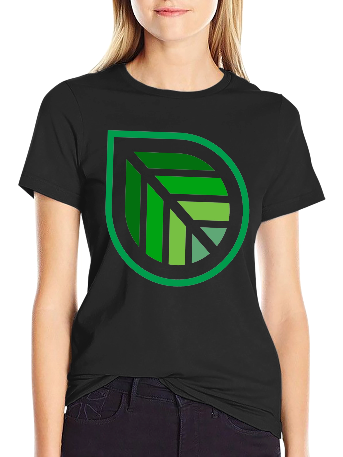 Green Leaf Graphic Black T-Shirt