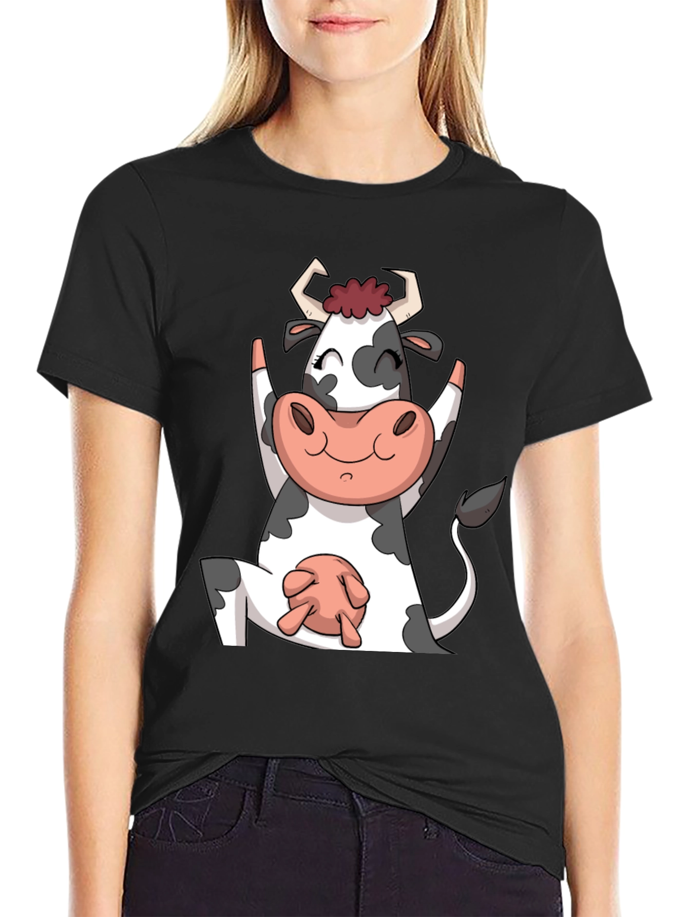 Yoga Cow Black T-Shirt Funny Animal Tee
