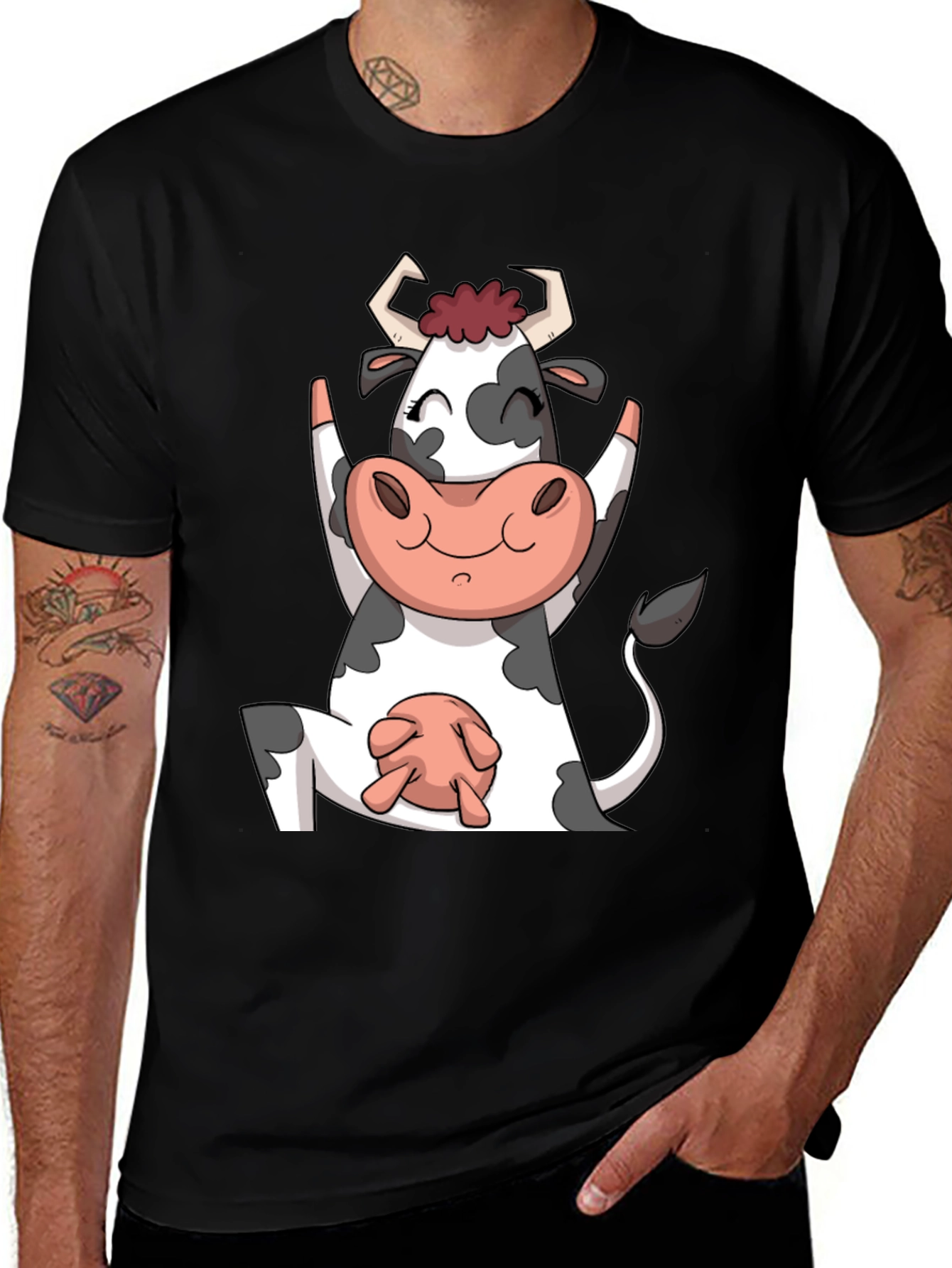 Yoga Cow Black T-Shirt Funny Animal Tee