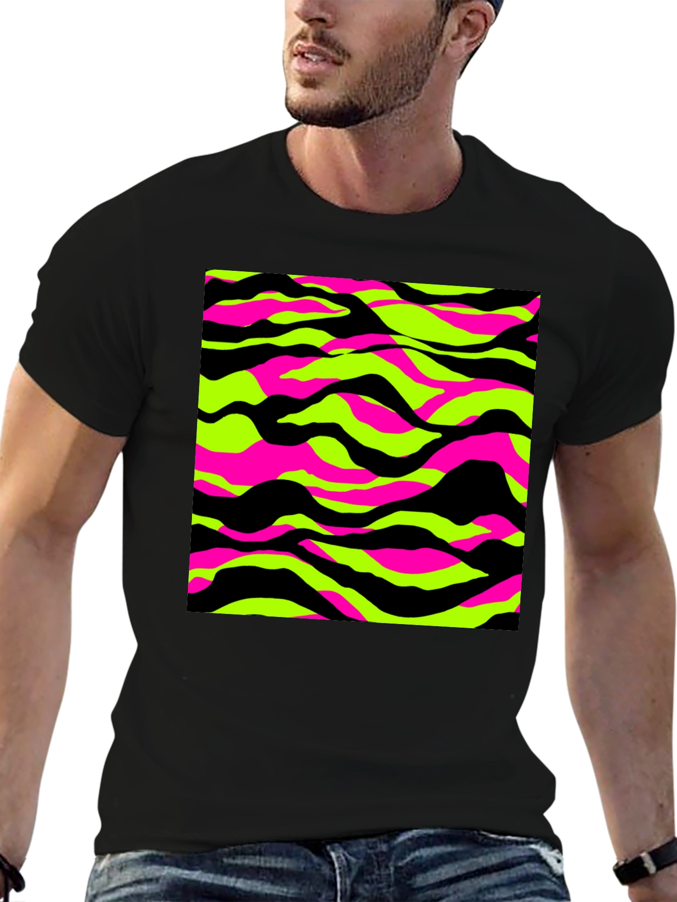 Vibrant Camo Graphic Tee - Mens Black T-Shirt