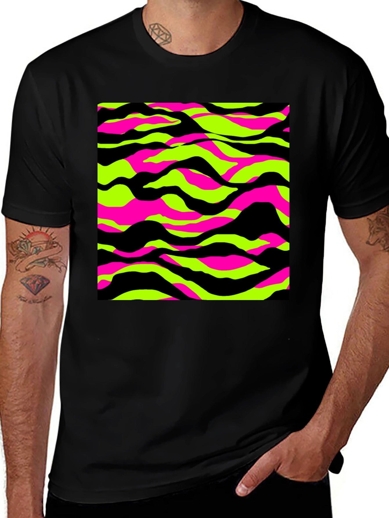 Vibrant Camo Graphic Tee - Mens Black T-Shirt