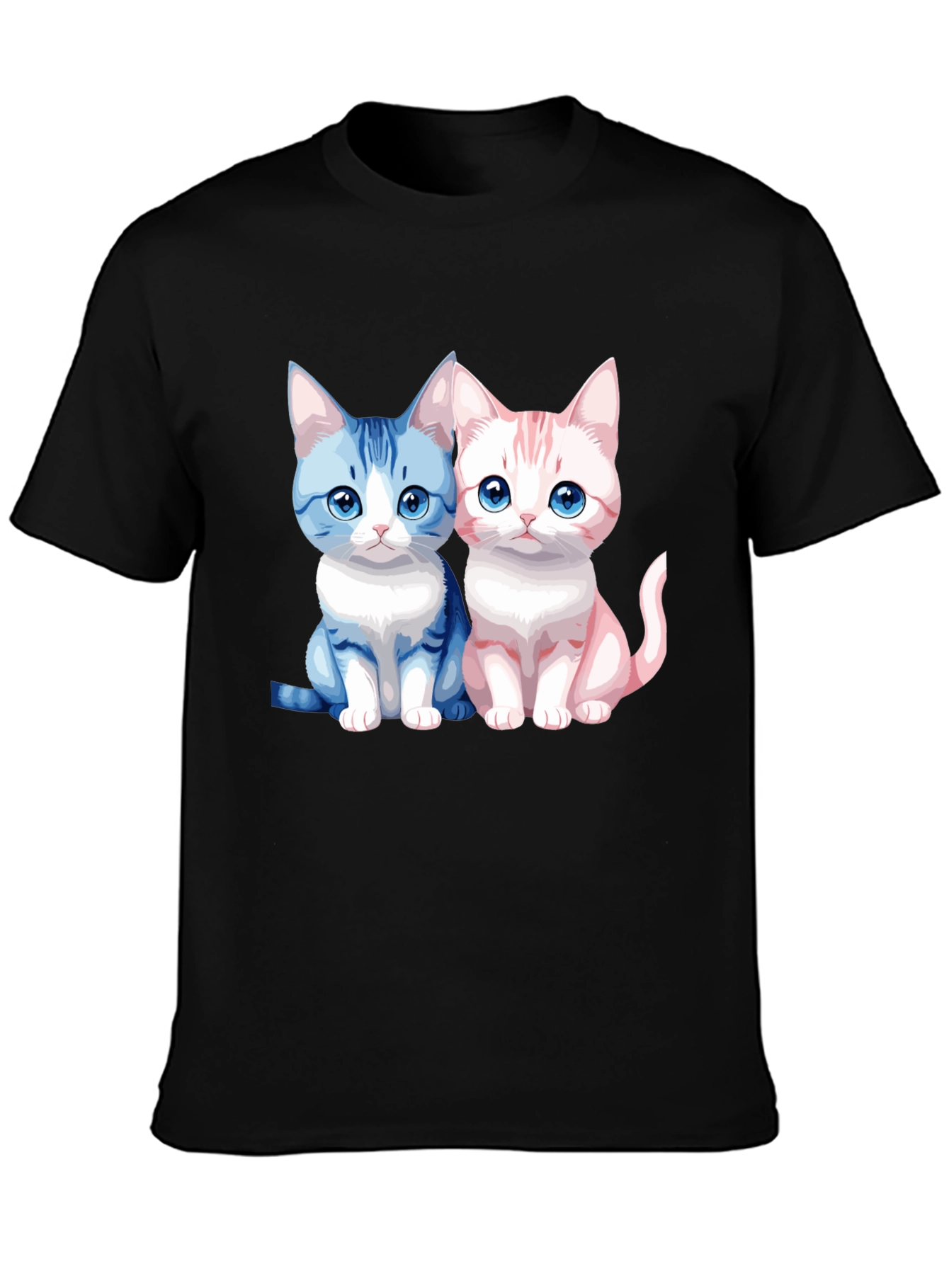 Cute Cartoon Cat Couple Graphic T-Shirt