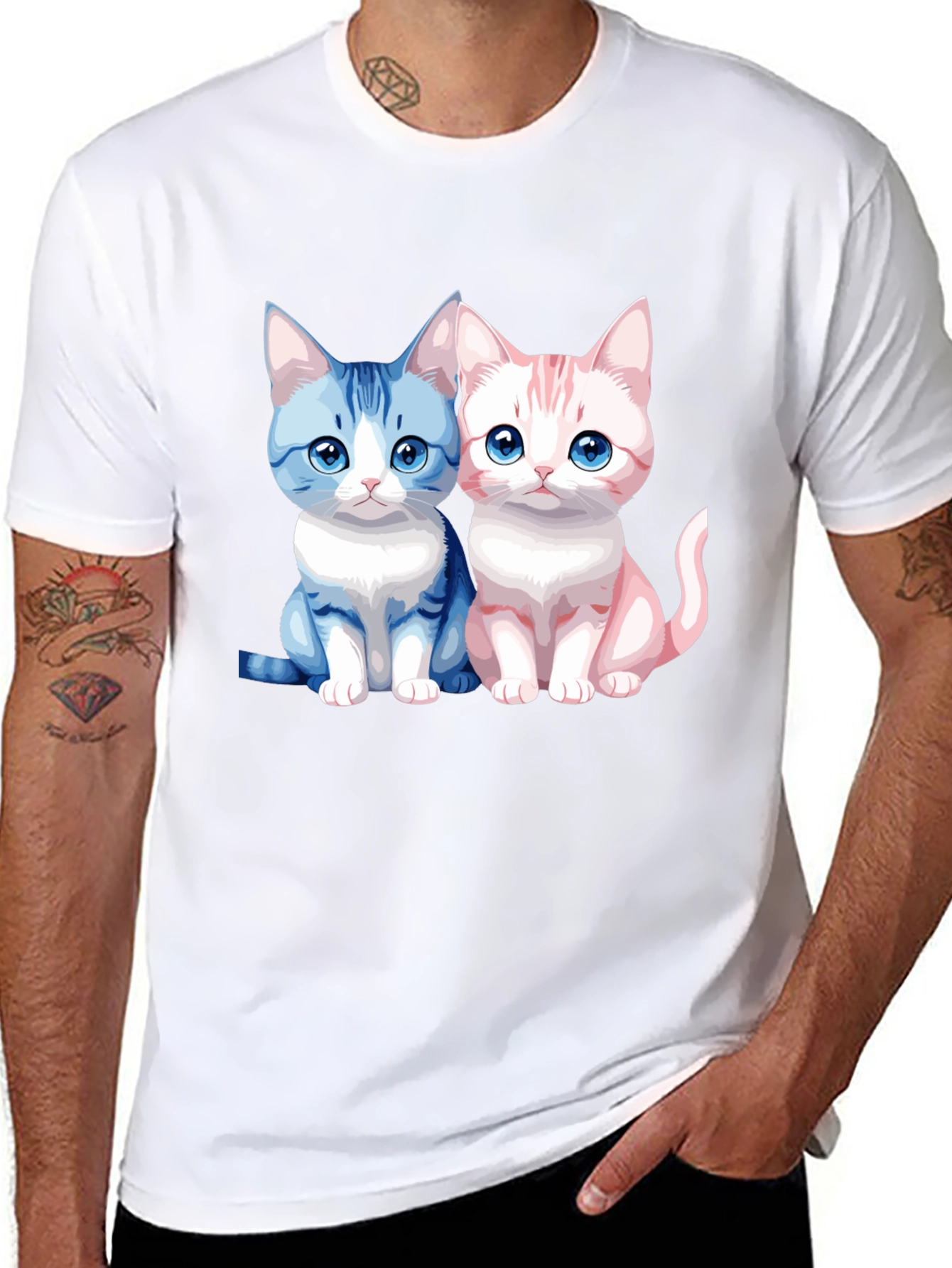 Cute Cartoon Cat Couple Graphic T-Shirt