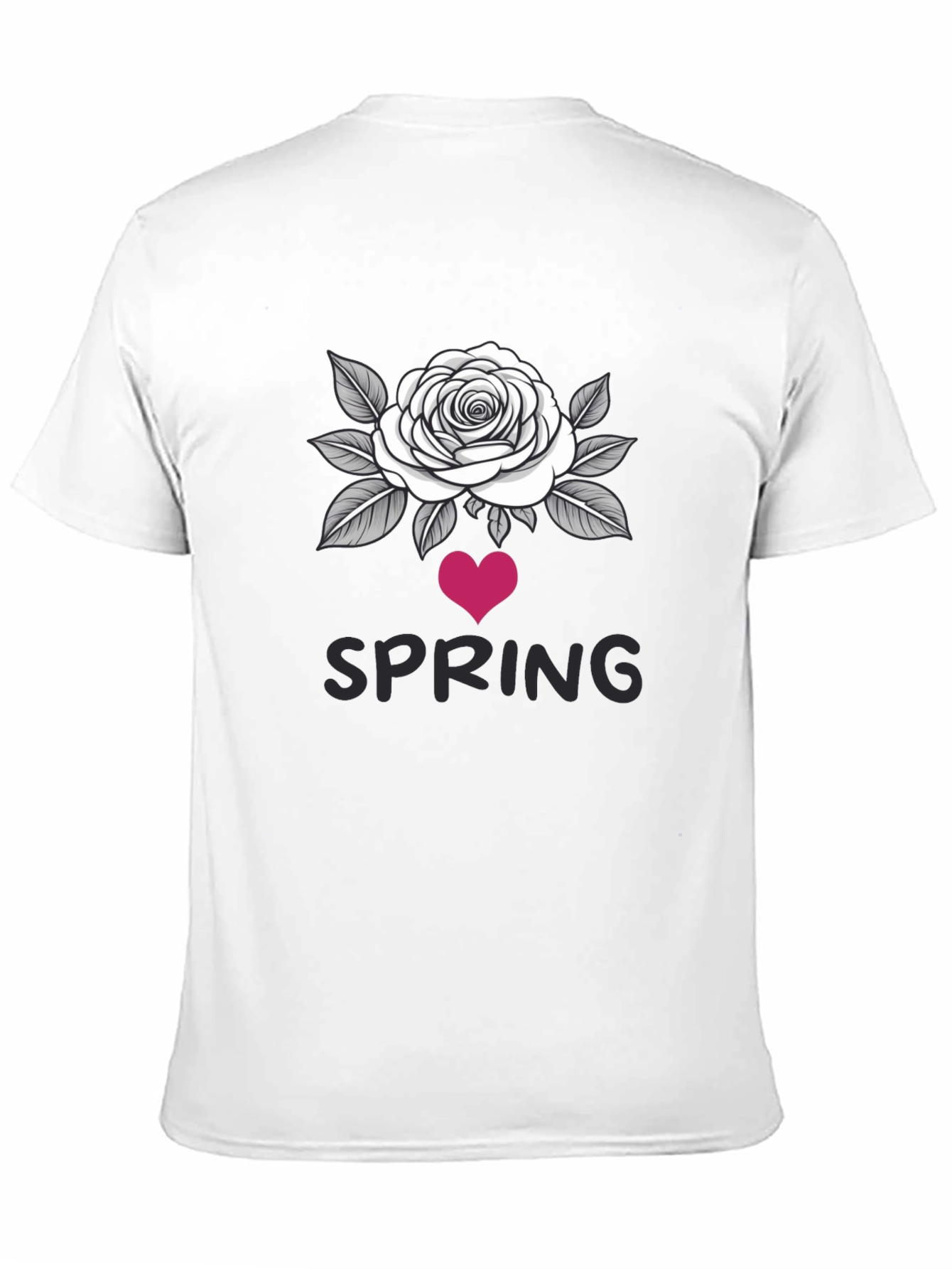 Spring Rose Heart Graphic Black T-Shirt