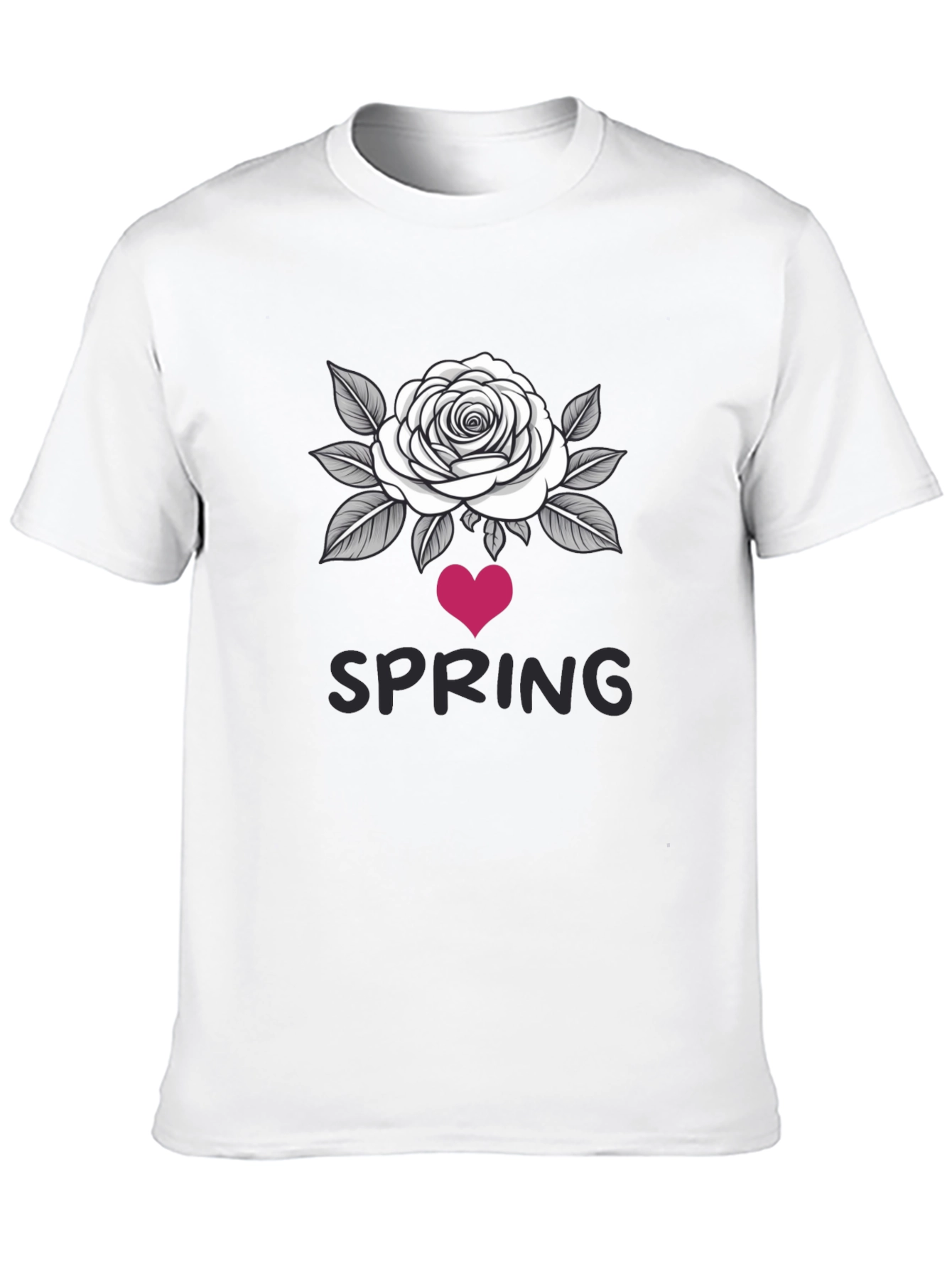 Spring Rose Heart Graphic Black T-Shirt