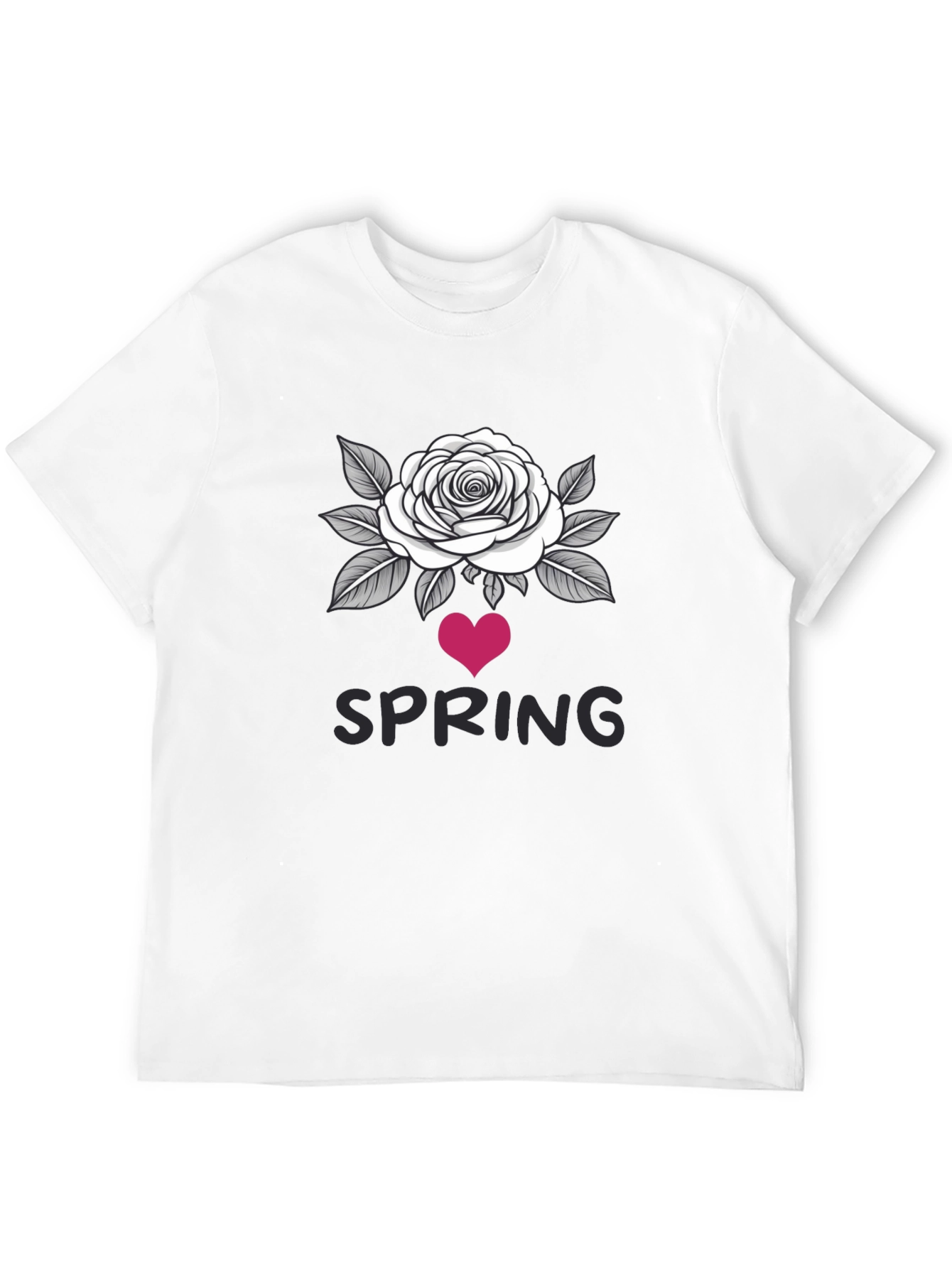 Spring Rose Heart Graphic Black T-Shirt