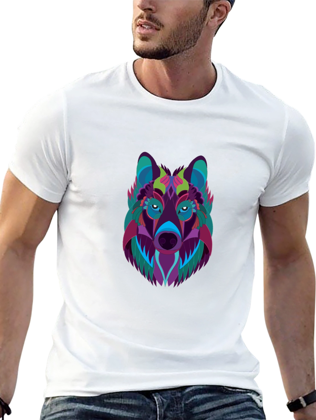 Abstract Wolf Graphic Black T-Shirt