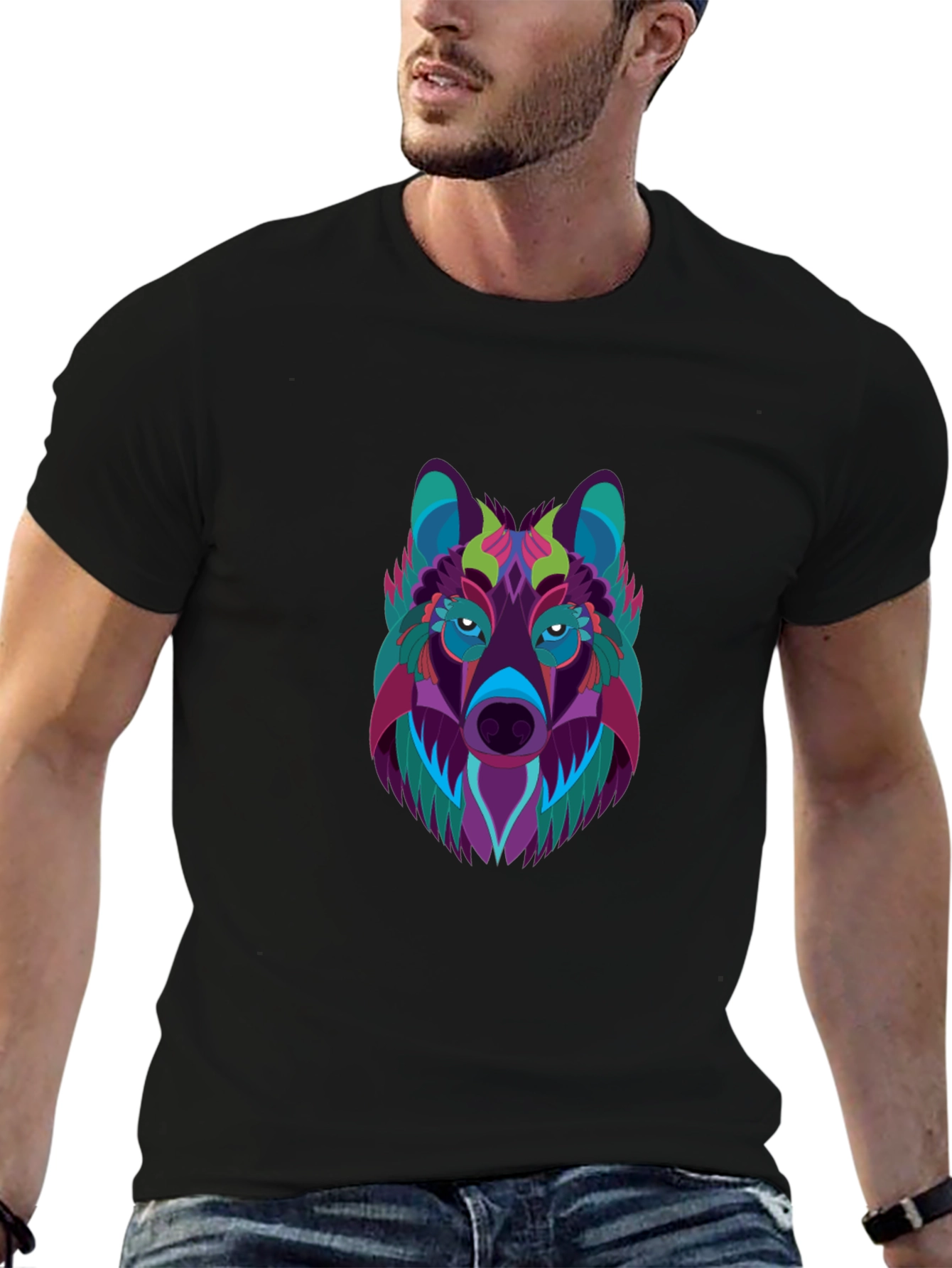 Abstract Wolf Graphic Black T-Shirt