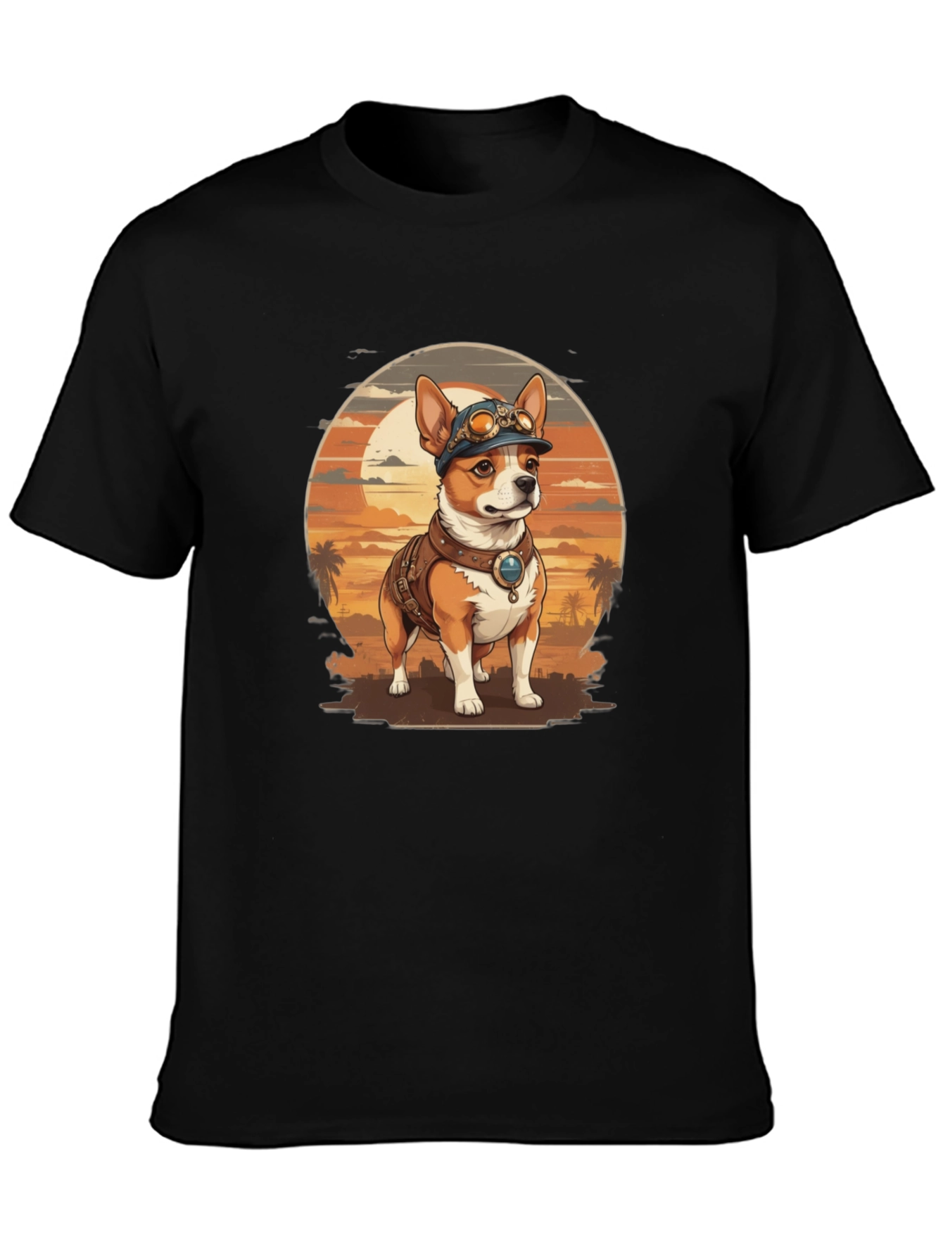 Steampunk Dog Graphic Tee - Retro Canine T-Shirt