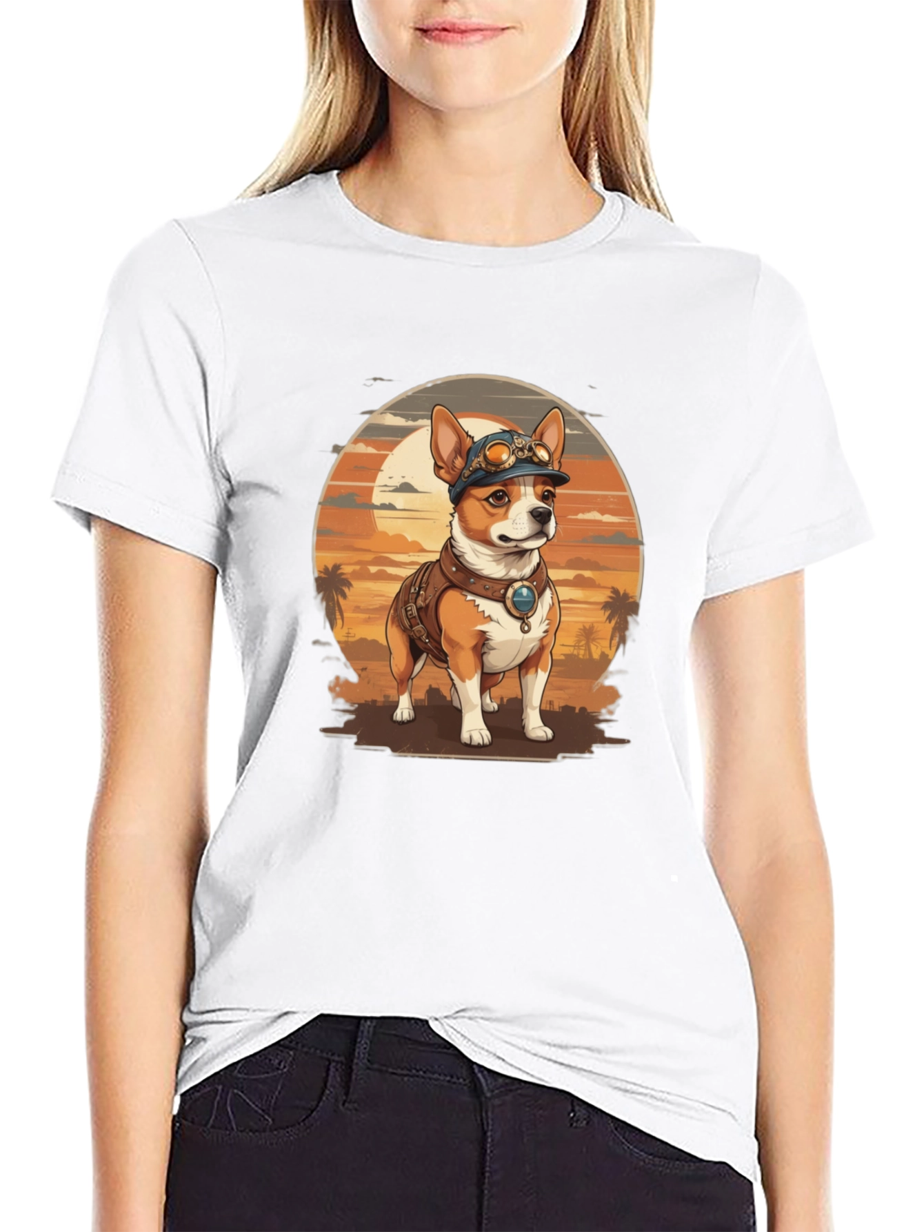 Steampunk Dog Graphic Tee - Retro Canine T-Shirt