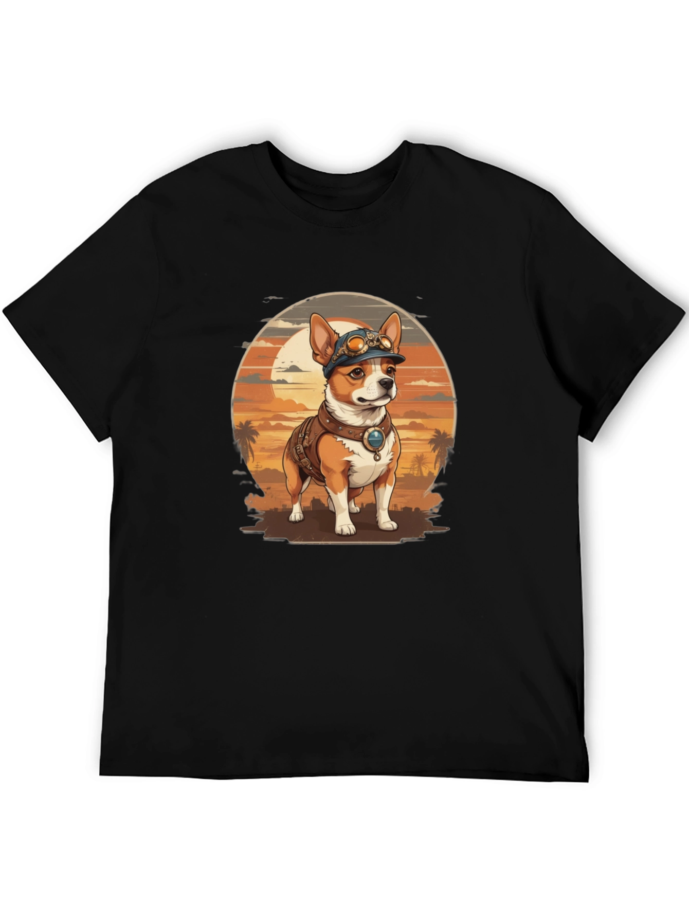 Steampunk Dog Graphic Tee - Retro Canine T-Shirt