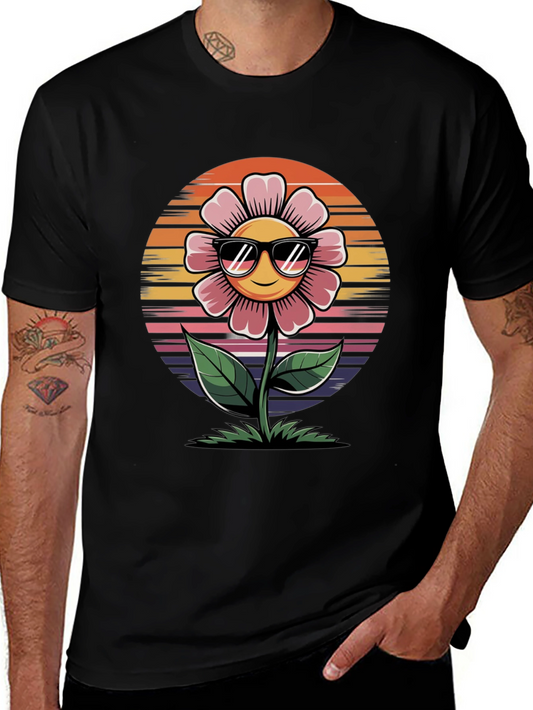 Smiley Flower Retro Style Black Tee