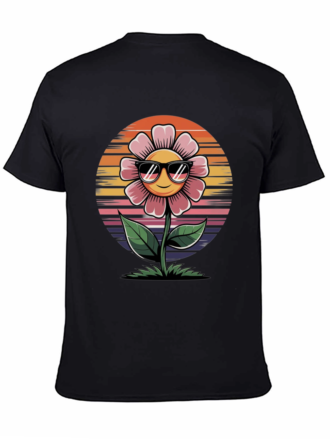 Smiley Flower Retro Style Black Tee