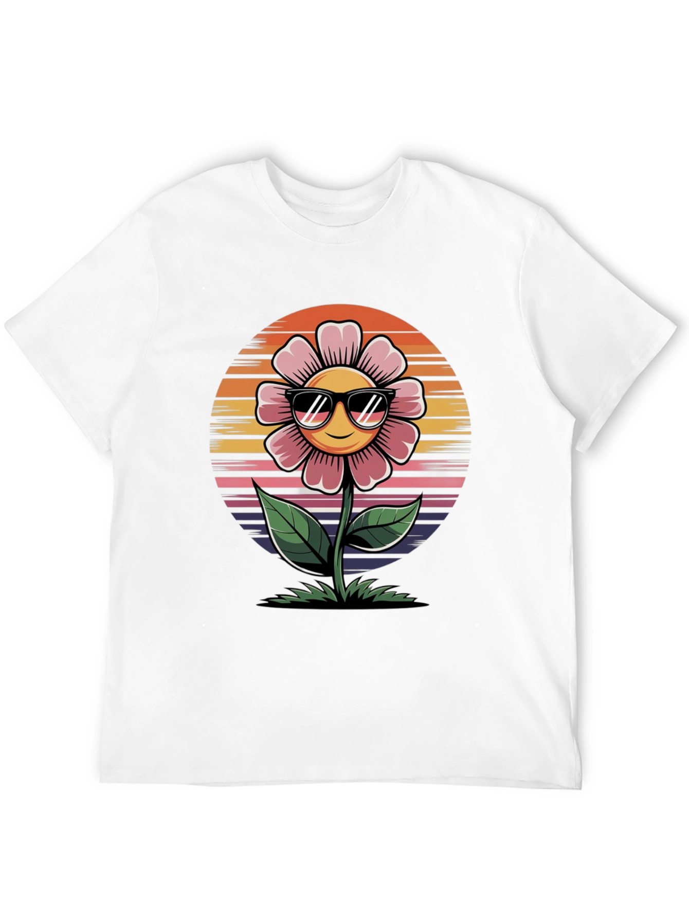 Smiley Flower Retro Style Black Tee