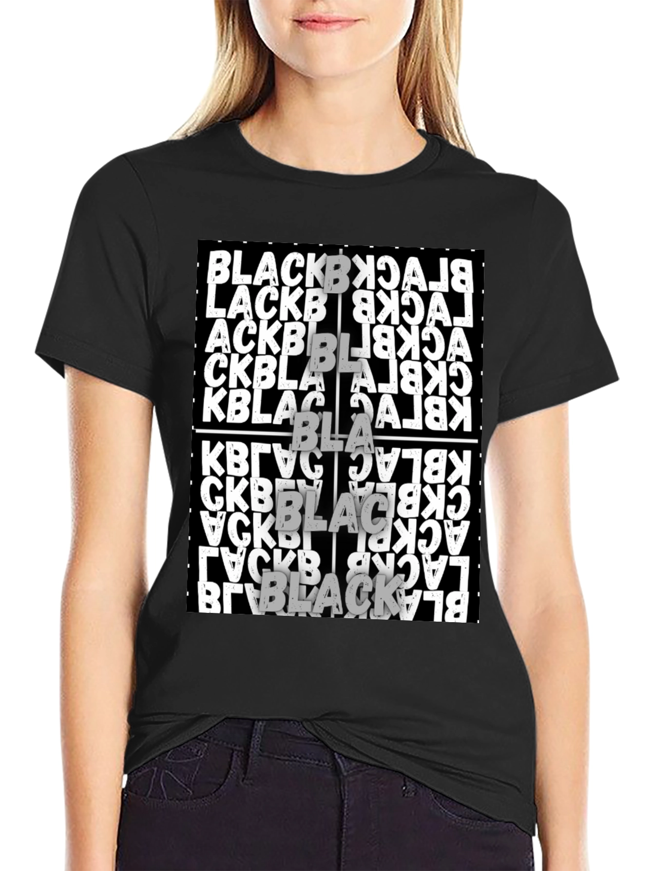 Black T-Shirt with Black Word Art Design
