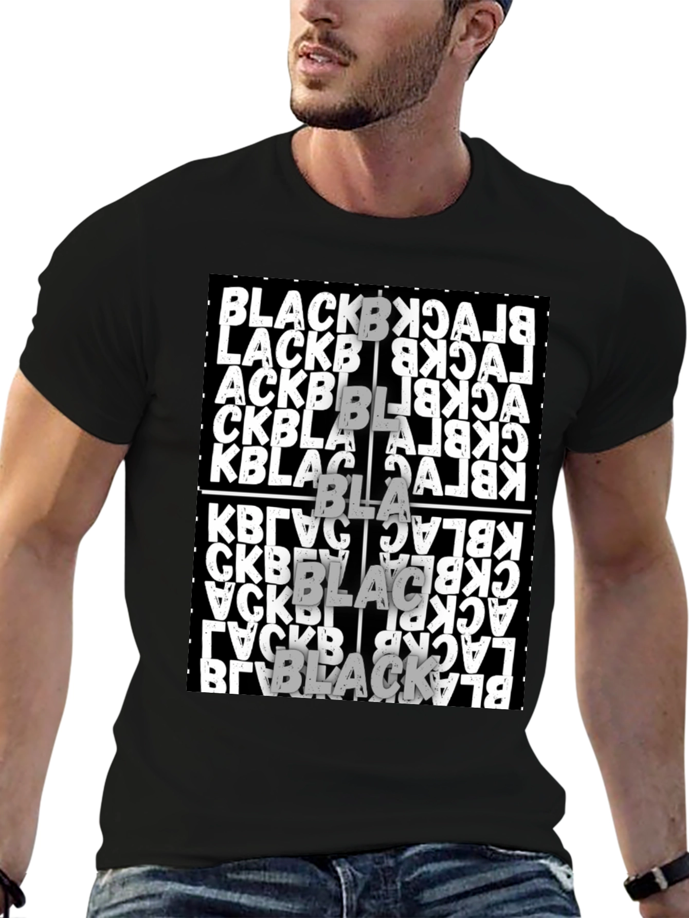 Black T-Shirt with Black Word Art Design