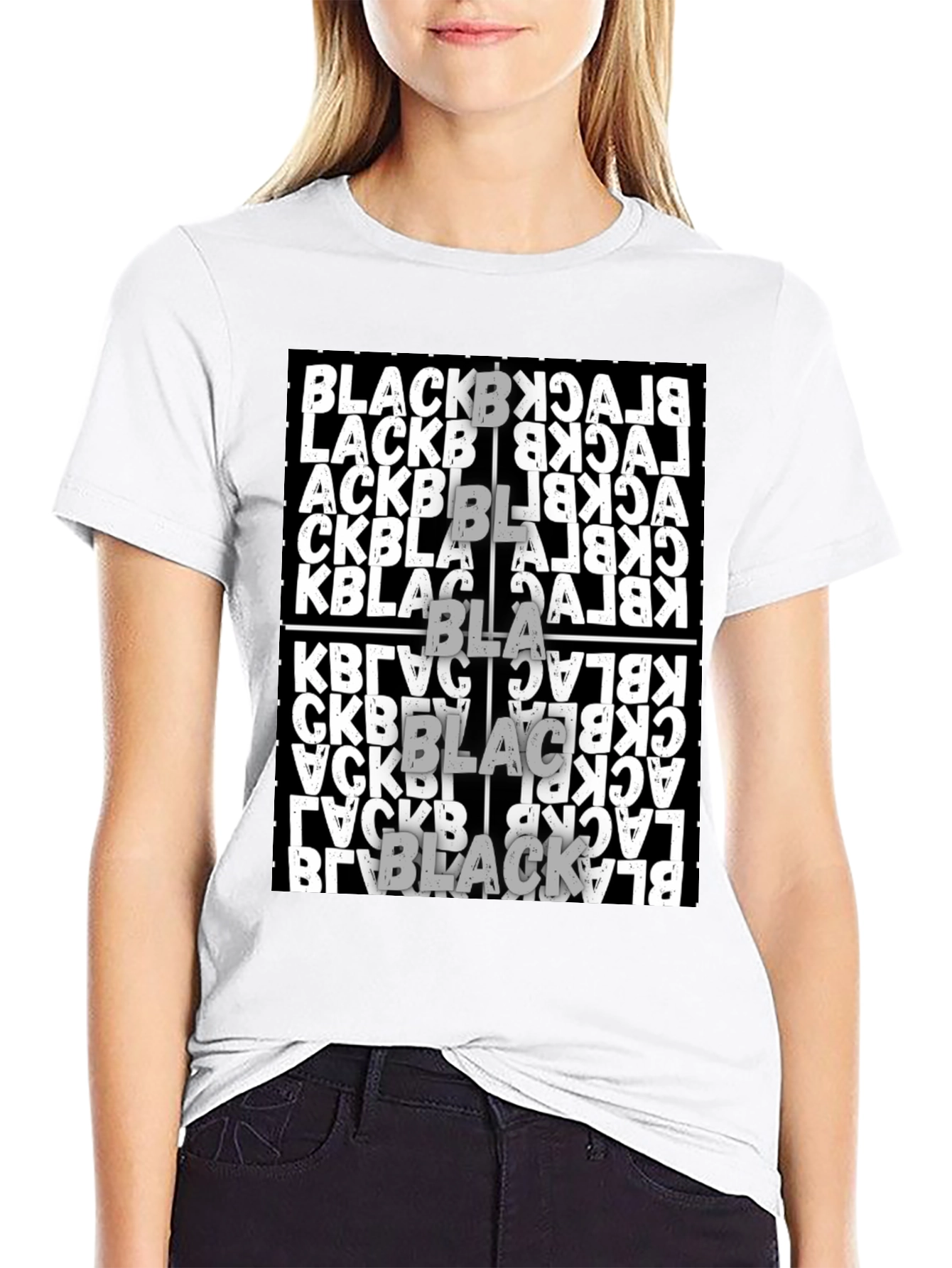 Black T-Shirt with Black Word Art Design