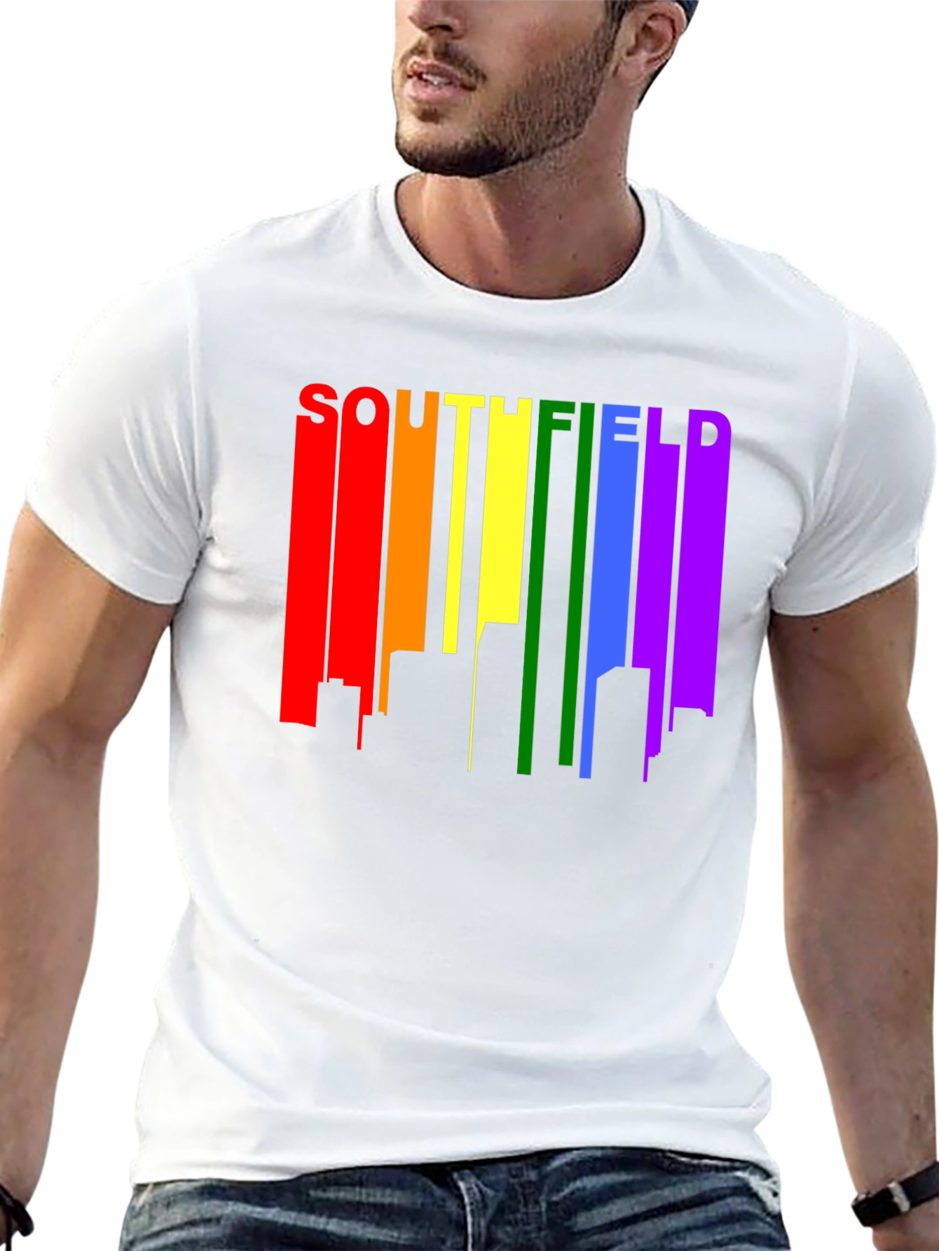 Southfield Pride Rainbow Skyline Black T-Shirt