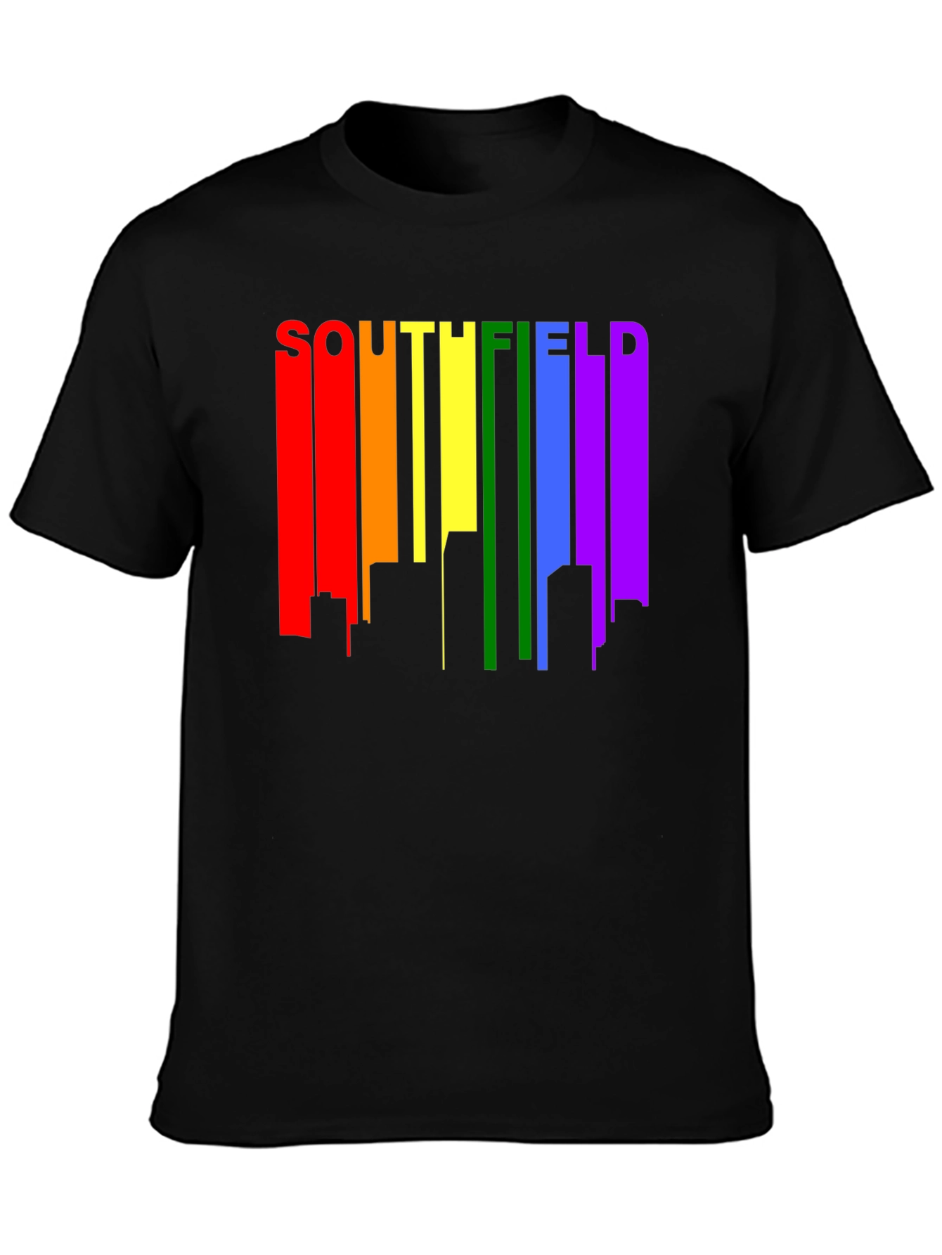 Southfield Pride Rainbow Skyline Black T-Shirt